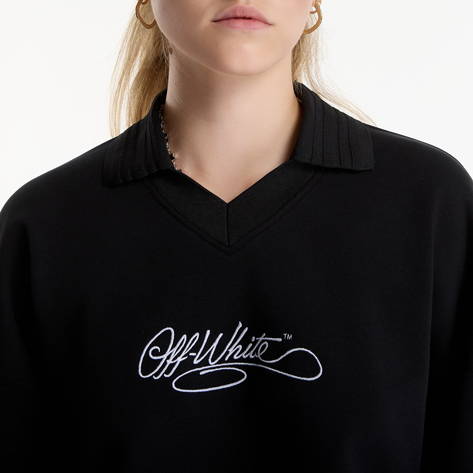 Hoodies and sweatshirts  Off-White Embr Script Crop Polo Crew Black-White