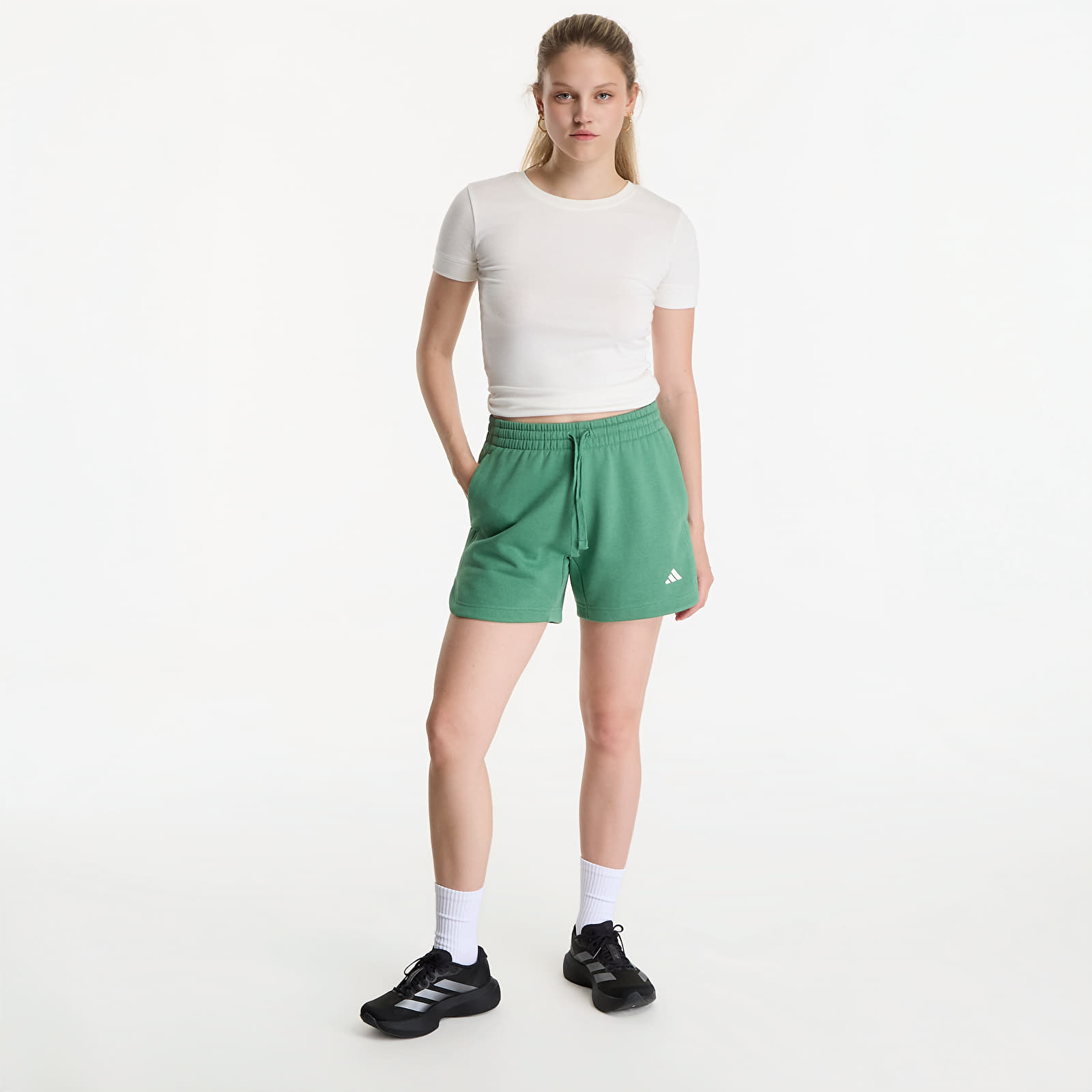 Shorts voor dames adidas 3 Stripes Studio Fleece Loose Shorts Preloved Green