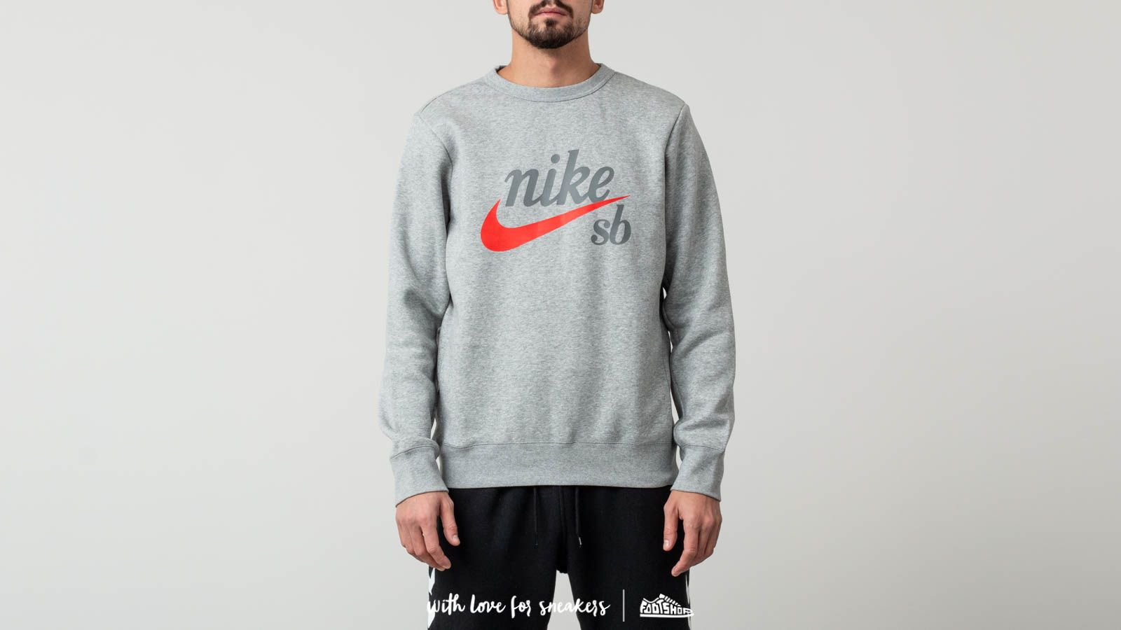 Mikinas ar kapuci un sporta krekli Nike SB Craft Crewneck Sweater Dark Grey Heather/ Habanero Red