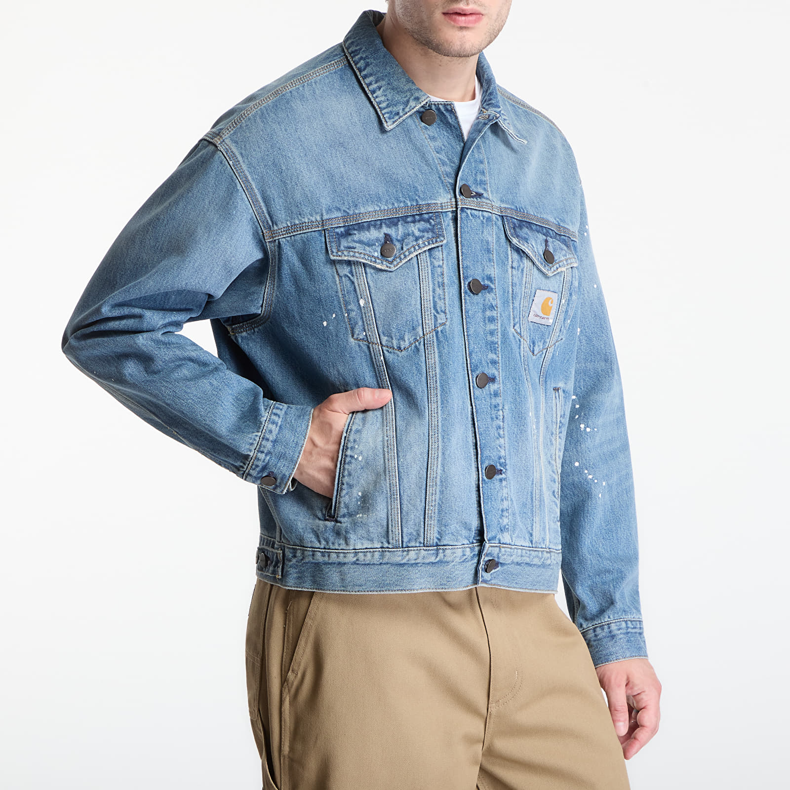Men's jackets Carhartt WIP Helston Jacket UNISEX Blue Destroy Wash, Splatter