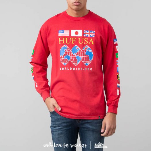 T-shirts HUF Global Domination Longsleeve Tee Red Footshop