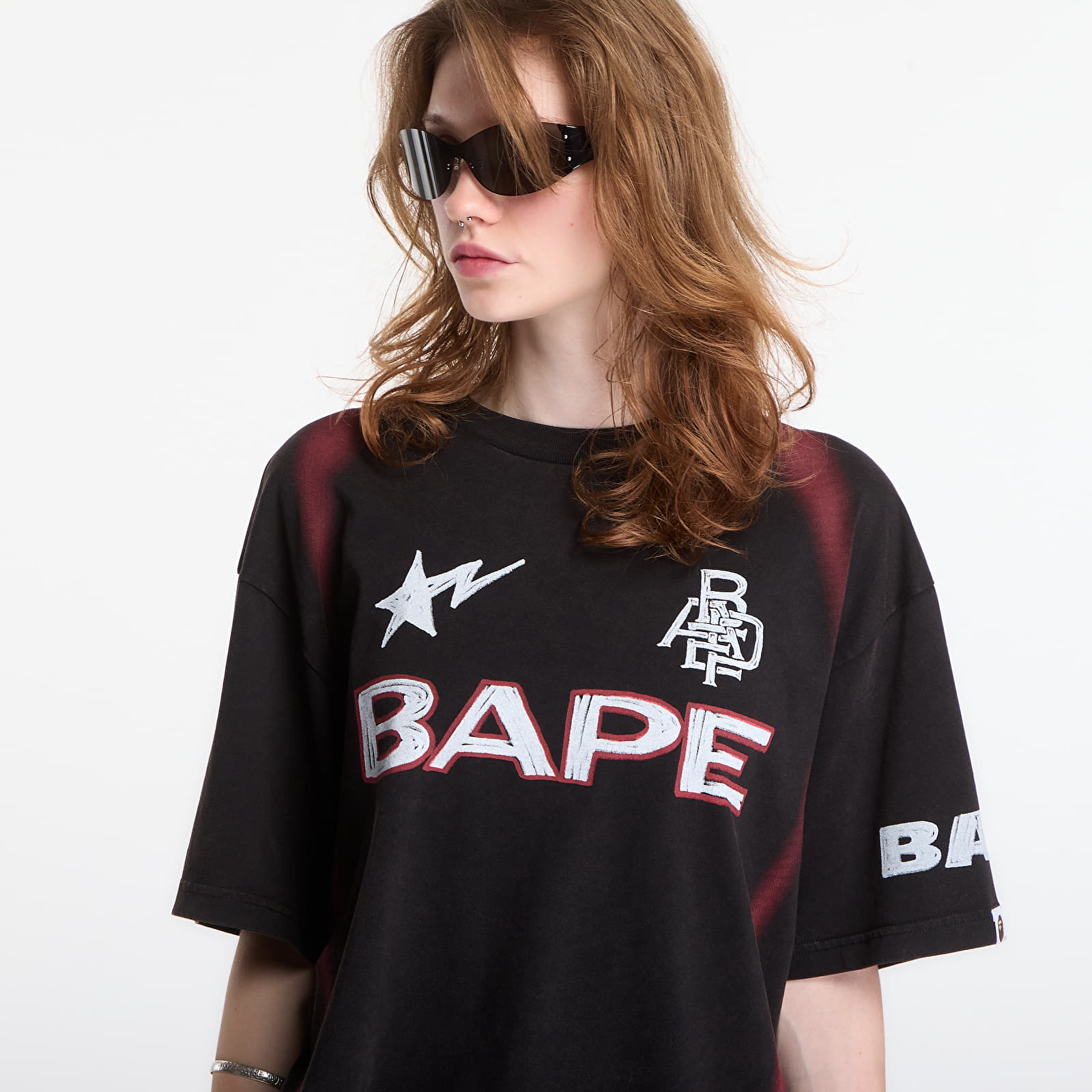 T-shirts A Bathing Ape Heavy Wash Hand Draw Football Multi Logo Relaxed Fit Tee UNISEX Black