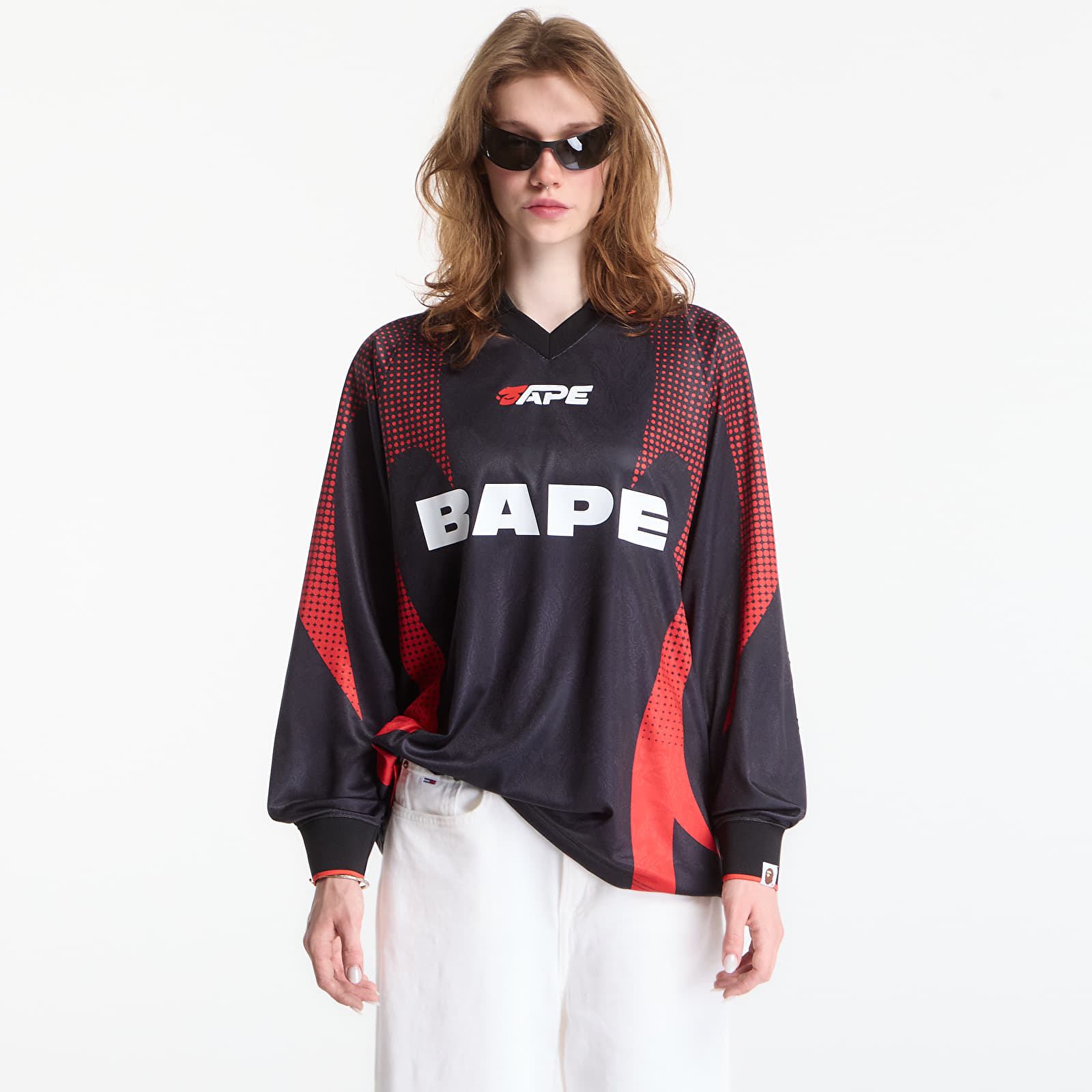 Truien A Bathing Ape Ape Flame Monogram Jacquard Logo Relaxed Fit Football Jersey UNISEX Black