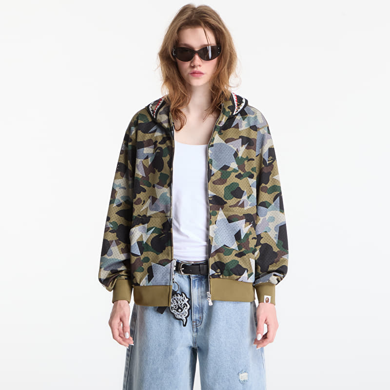 Mikina A Bathing Ape Sta Over Print 1st Camo Mesh Shark Cropped Fit Full Zip Hoodie UNISEX Green