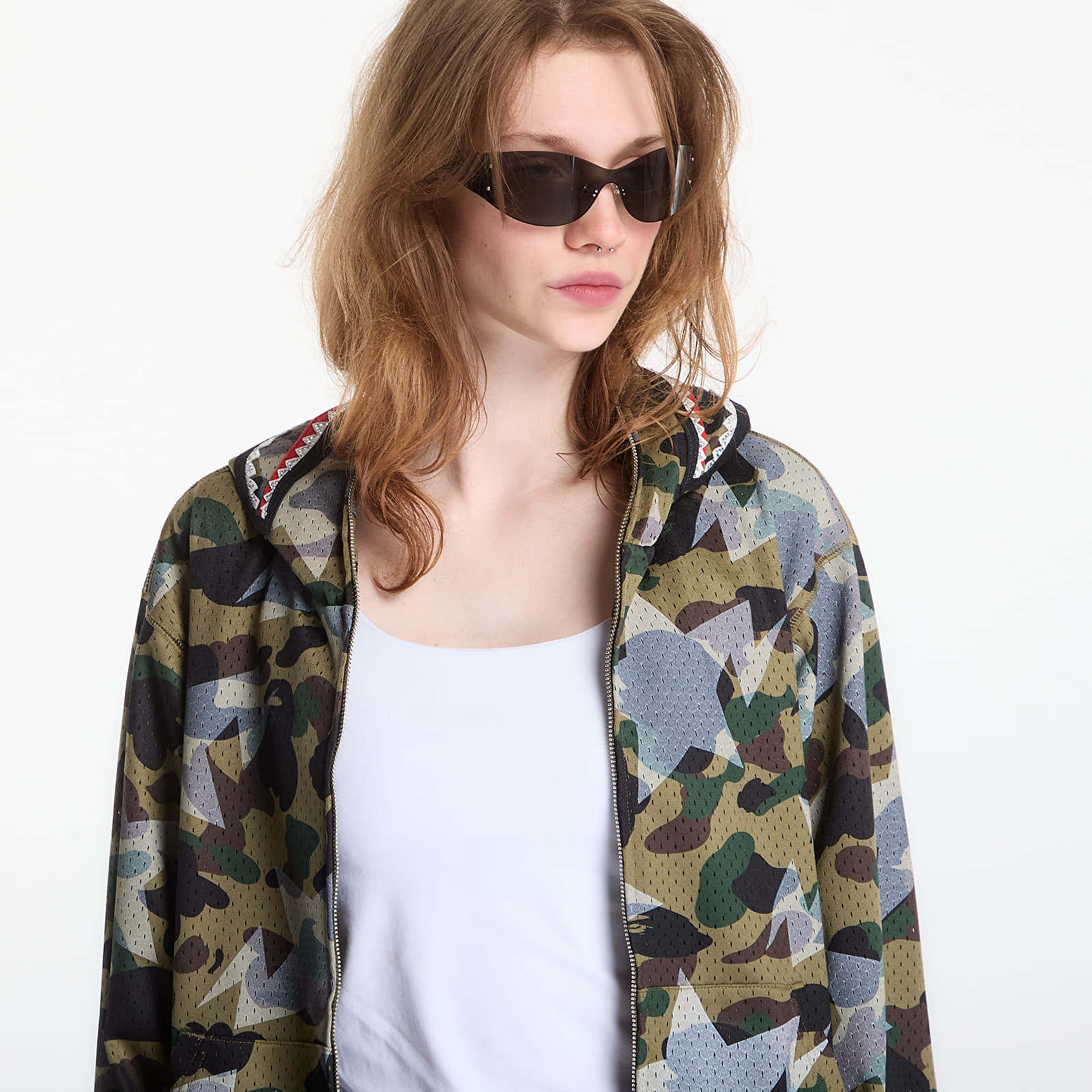 Sweatjacken und Sweatshirts A Bathing Ape Sta Over Print 1st Camo Mesh Shark Cropped Fit Full Zip Hoodie UNISEX Green