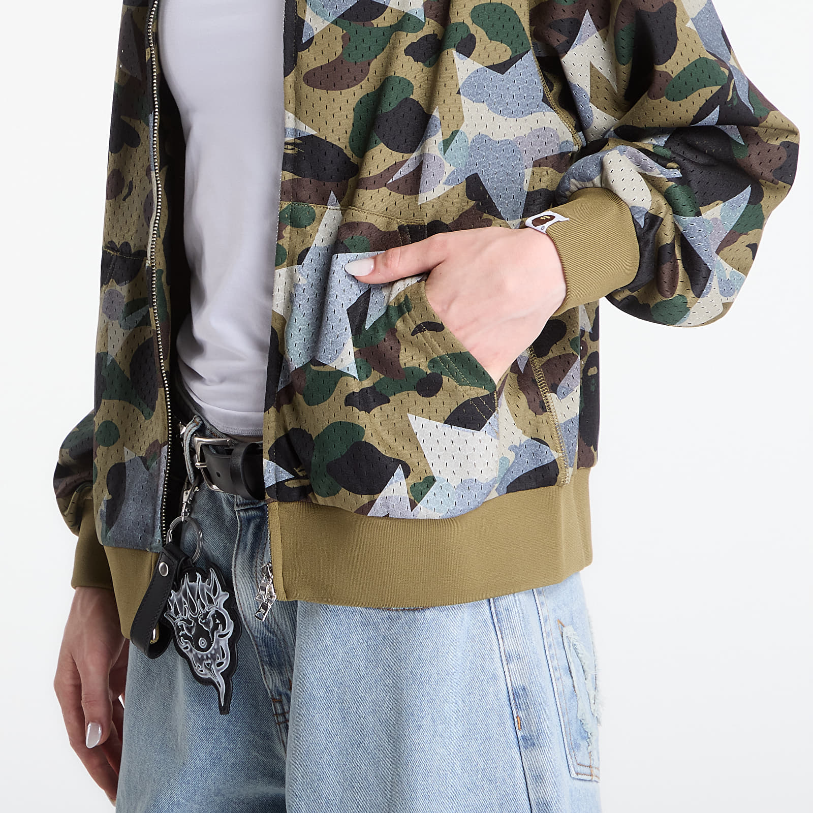 Sweatjacken und Sweatshirts A Bathing Ape Sta Over Print 1st Camo Mesh Shark Cropped Fit Full Zip Hoodie UNISEX Green