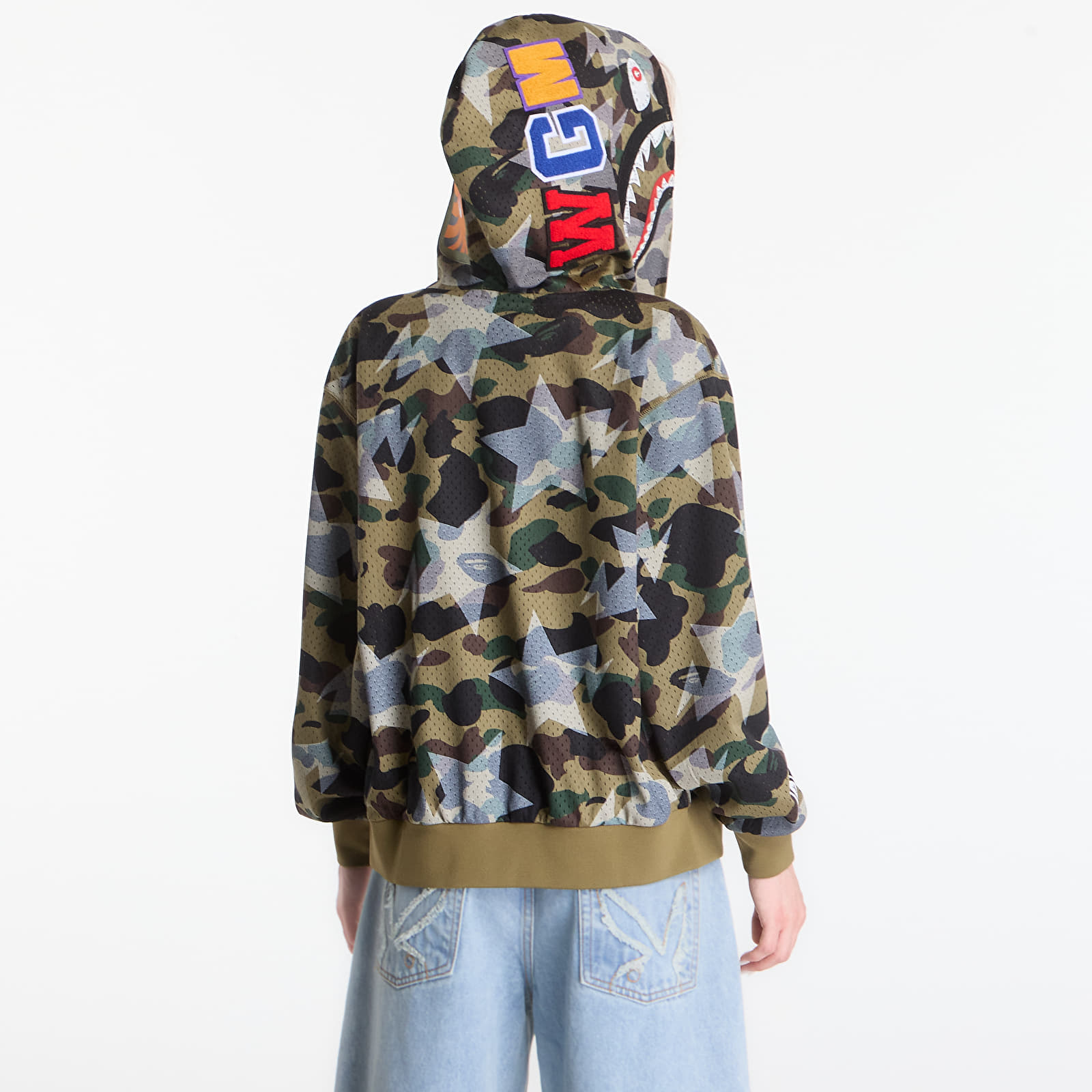 Sweatjacken und Sweatshirts A Bathing Ape Sta Over Print 1st Camo Mesh Shark Cropped Fit Full Zip Hoodie UNISEX Green