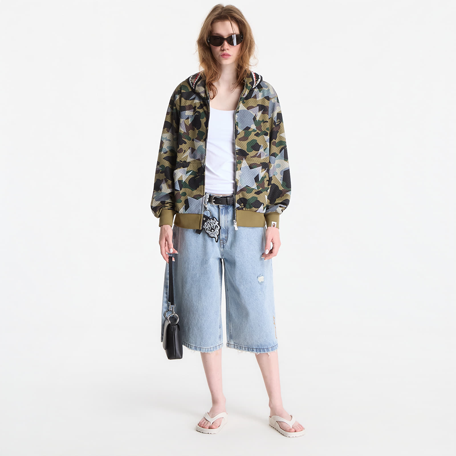 Sweatjacken und Sweatshirts A Bathing Ape Sta Over Print 1st Camo Mesh Shark Cropped Fit Full Zip Hoodie UNISEX Green