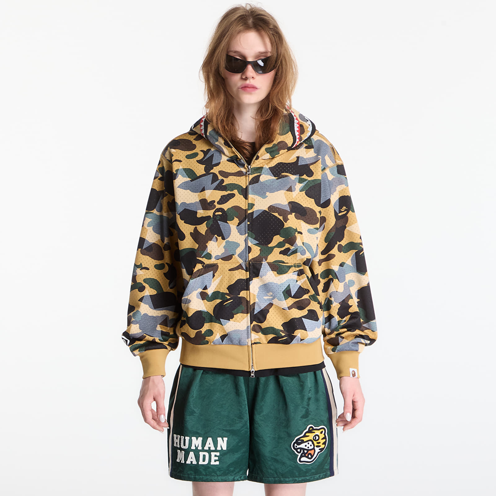 Mikiny A Bathing Ape Sta Over Print 1st Camo Mesh Shark Cropped Fit Full Zip Hoodie UNISEX Yellow