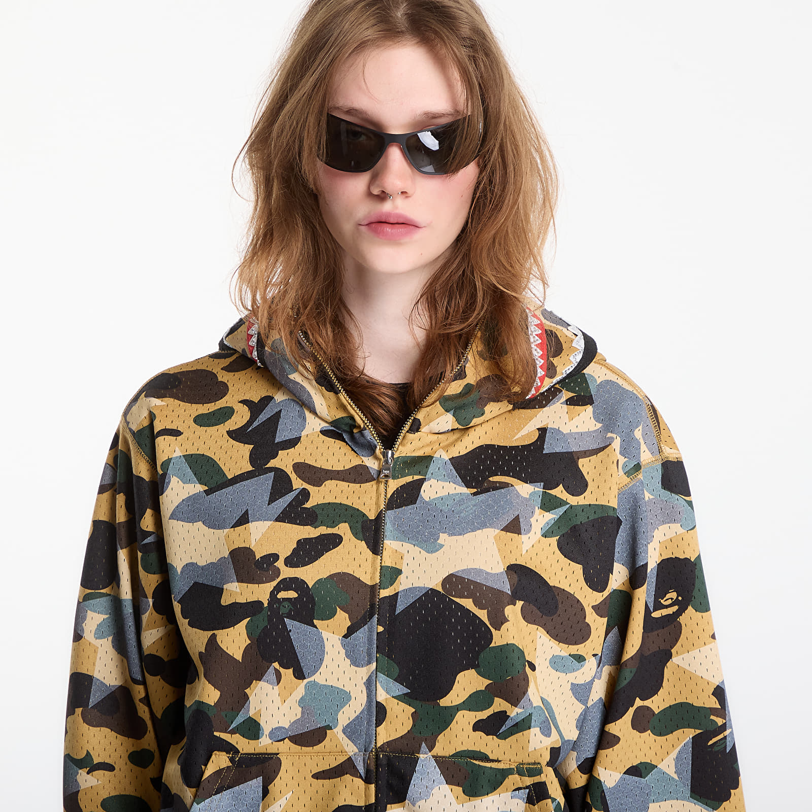 Mikiny A Bathing Ape Sta Over Print 1st Camo Mesh Shark Cropped Fit Full Zip Hoodie UNISEX Yellow