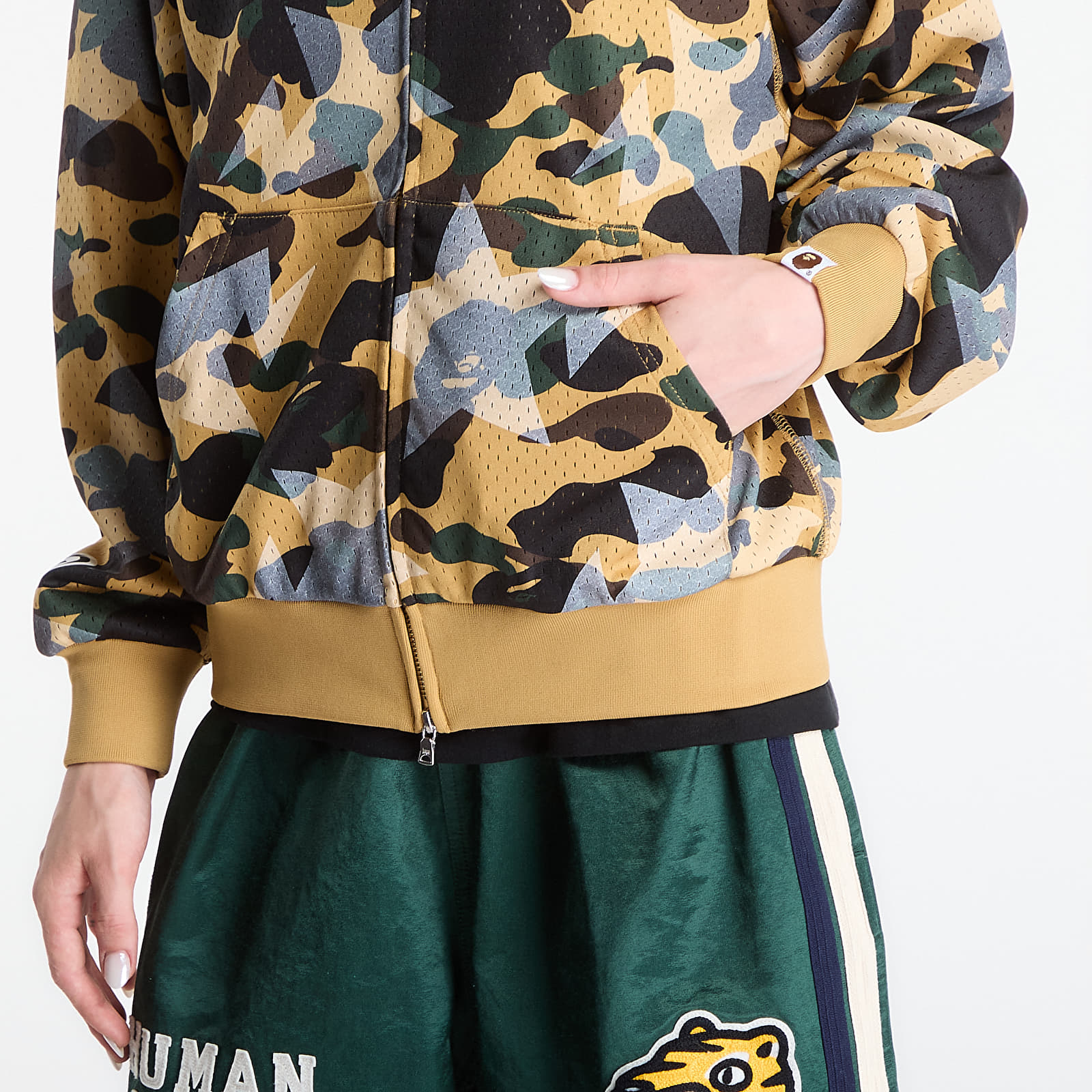 Mikiny A Bathing Ape Sta Over Print 1st Camo Mesh Shark Cropped Fit Full Zip Hoodie UNISEX Yellow