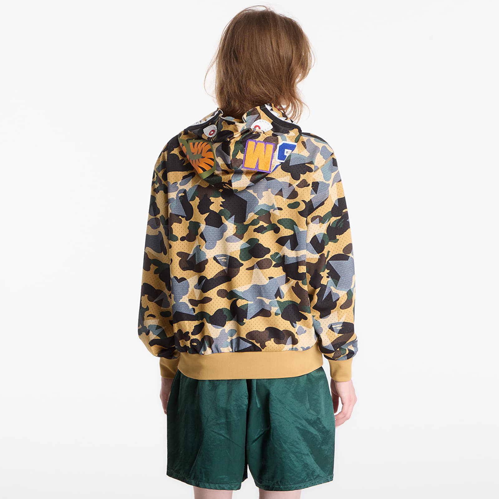 Mikiny A Bathing Ape Sta Over Print 1st Camo Mesh Shark Cropped Fit Full Zip Hoodie UNISEX Yellow