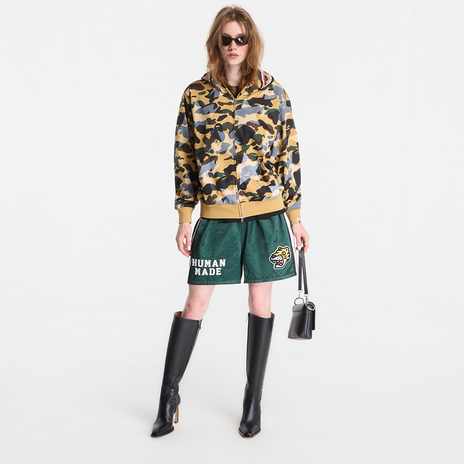 Mikiny A Bathing Ape Sta Over Print 1st Camo Mesh Shark Cropped Fit Full Zip Hoodie UNISEX Yellow