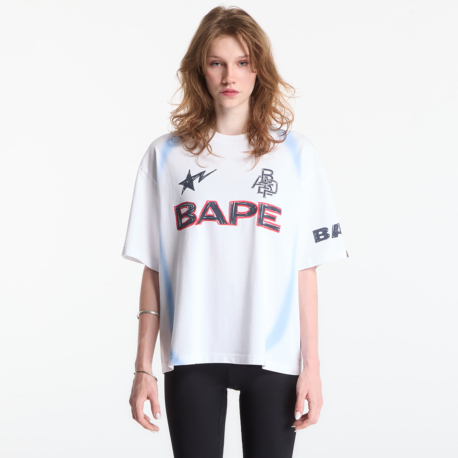 T-Shirts A Bathing Ape Heavy Wash Hand Draw Football Multi Logo Relaxed Fit Tee UNISEX White