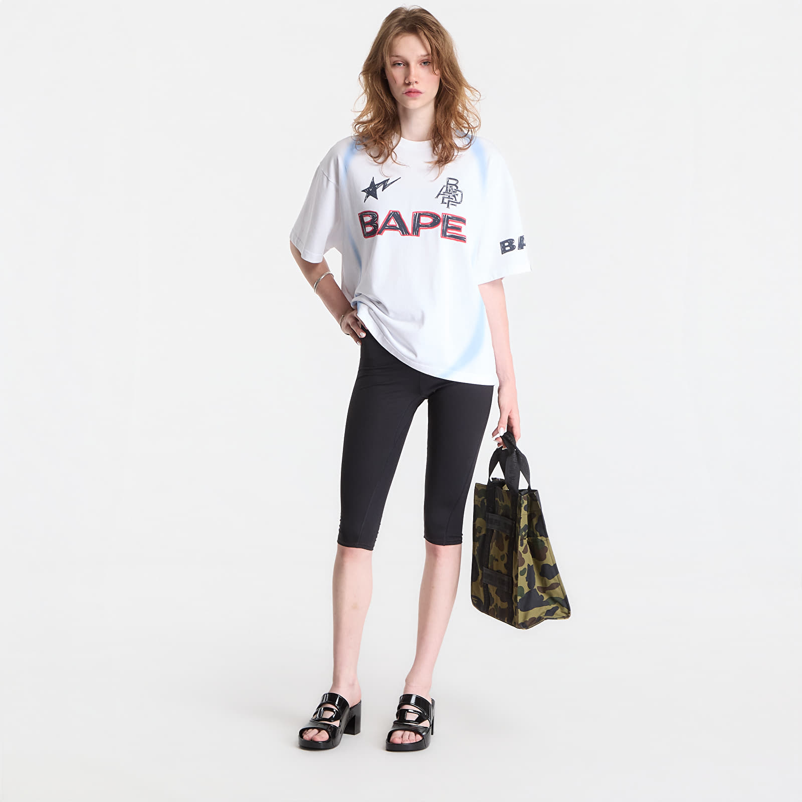 T-Shirts A Bathing Ape Heavy Wash Hand Draw Football Multi Logo Relaxed Fit Tee UNISEX White