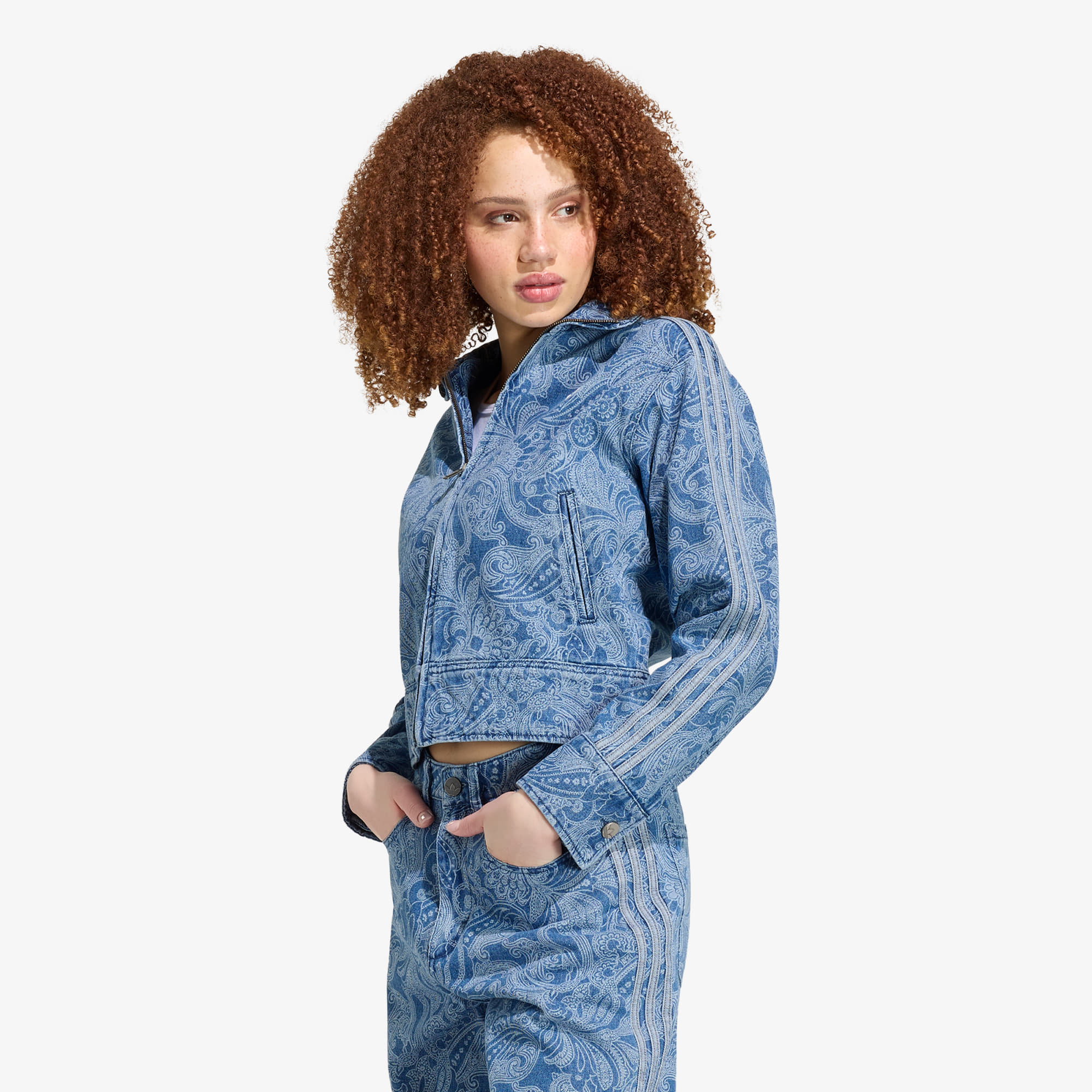 Jachetă adidas Liberty London Firebird Denim Tracktop Medium Vintage Denim/ Light Denim XL