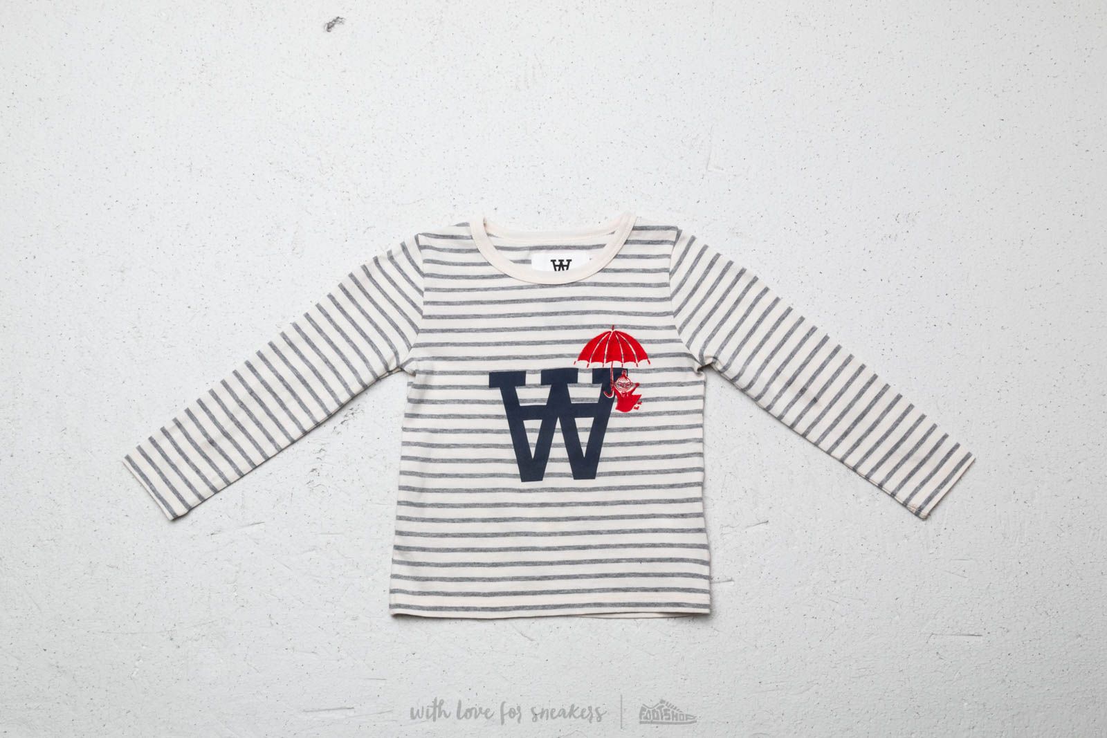 Detské tričká a tielka WOOD WOOD x Double A Kim Long Sleeve Tee Off White/ Grey Stripes