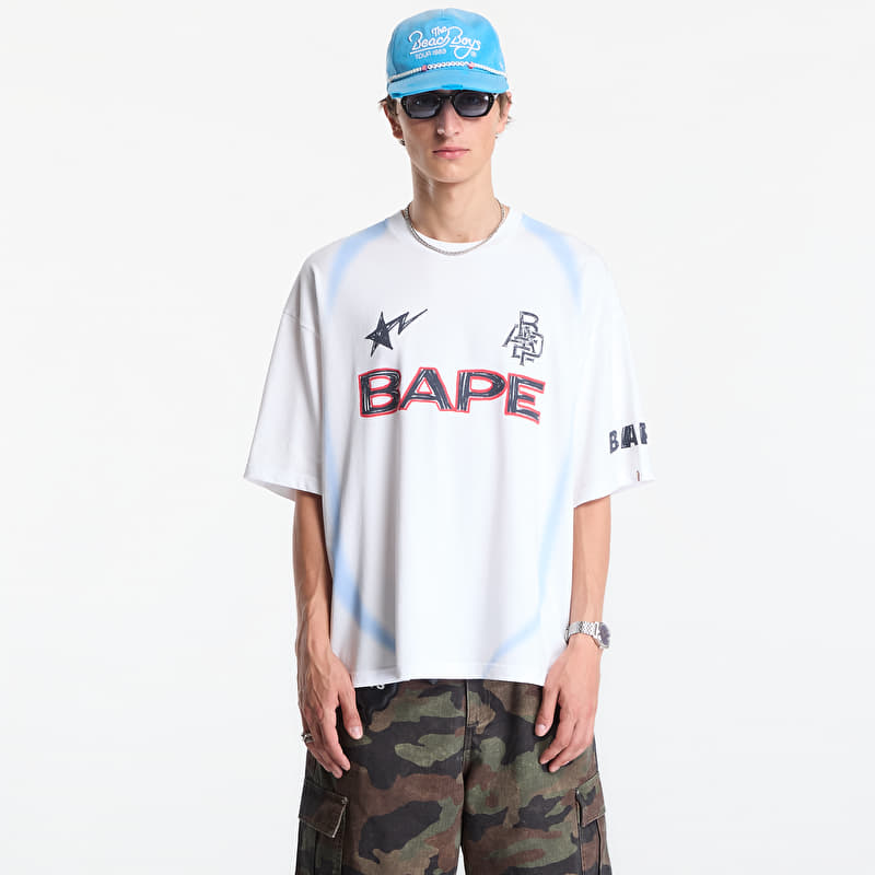 Tričko A Bathing Ape Heavy Wash Hand Draw Football Multi Logo Relaxed Fit Tee UNISEX White