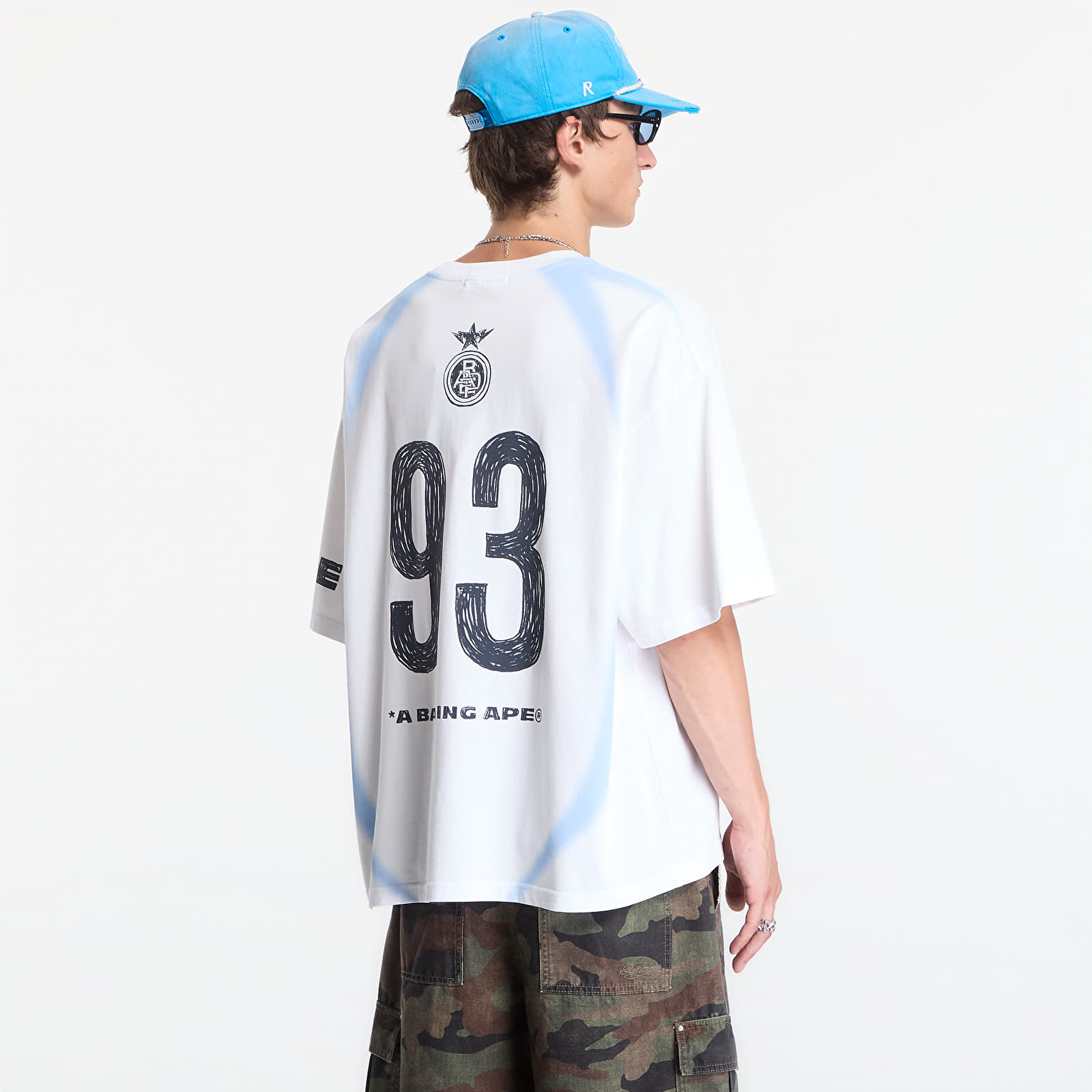 T-Shirts A Bathing Ape Heavy Wash Hand Draw Football Multi Logo Relaxed Fit Tee UNISEX White