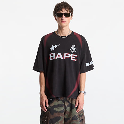 A Bathing Ape Heavy Wash Hand Draw Football Multi Logo Relaxed Fit Tee UNISEX Black