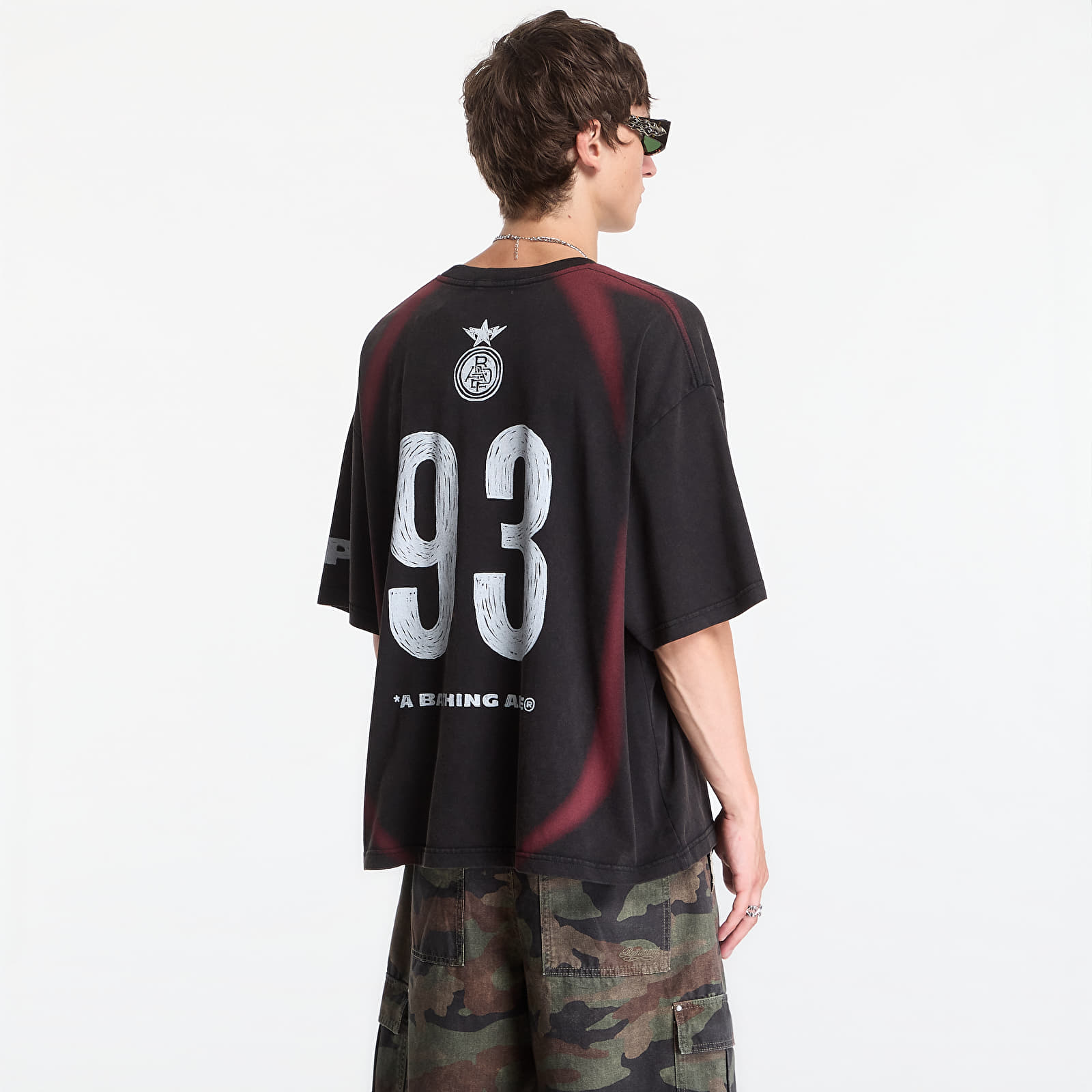 Majice T-shirt A Bathing Ape Heavy Wash Hand Draw Football Multi Logo Relaxed Fit Tee UNISEX Black