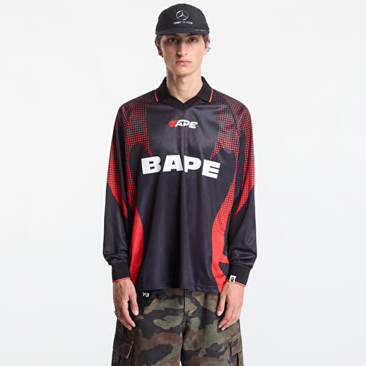A Bathing Ape Ape Flame Monogram Jacquard Logo Relaxed Fit Football Jersey UNISEX Black