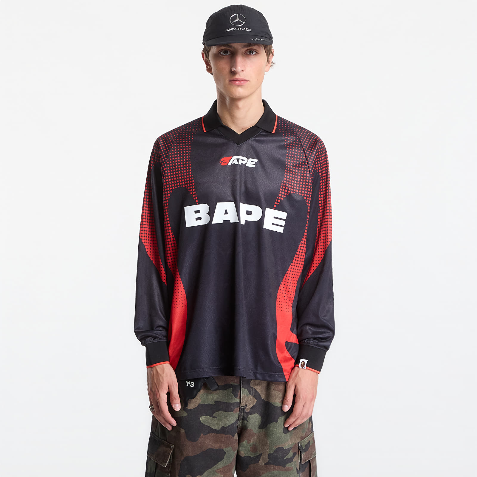 Jerseys A Bathing Ape Ape Flame Monogram Jacquard Logo Relaxed Fit Football Jersey UNISEX Black