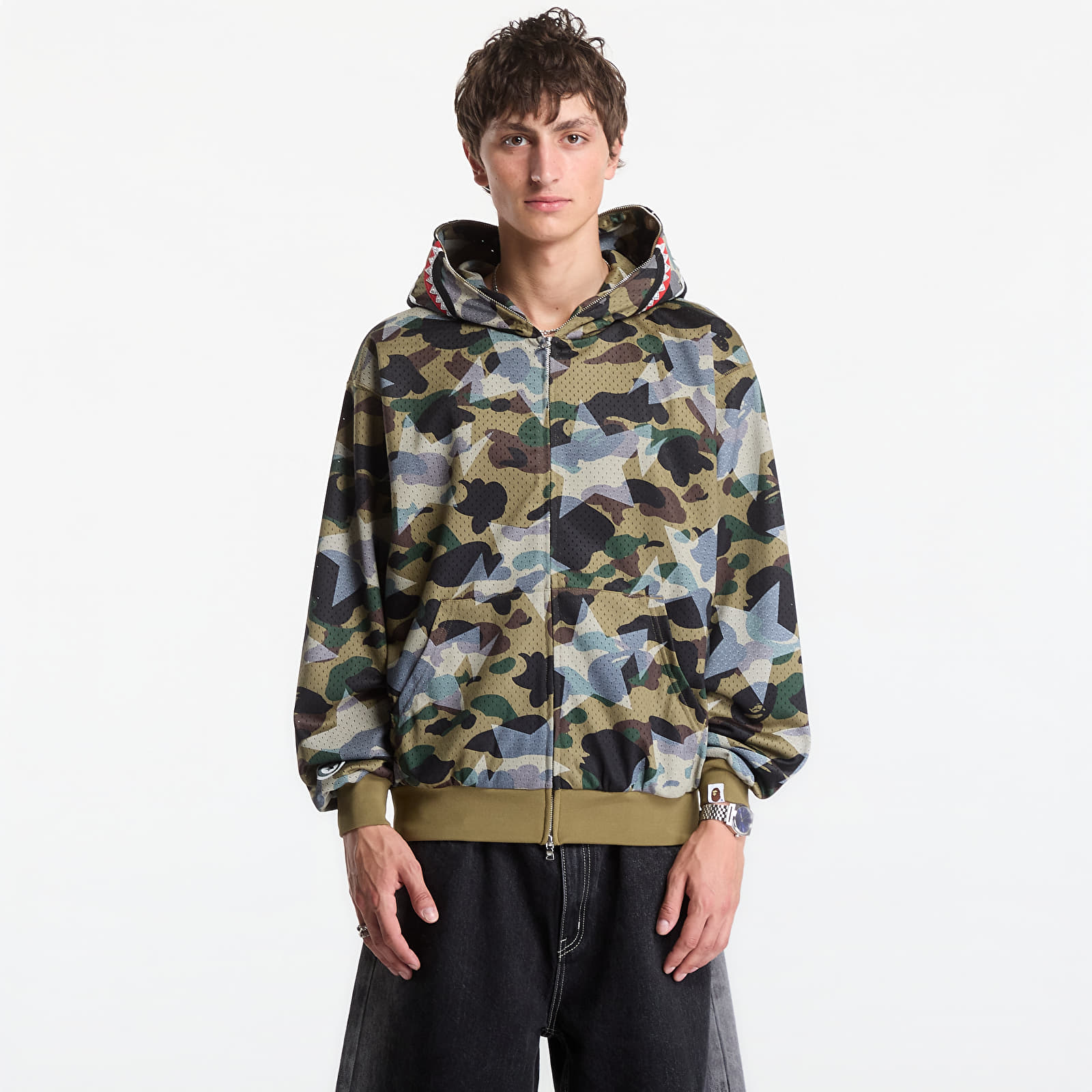 Sweatjacken und Sweatshirts A Bathing Ape Sta Over Print 1st Camo Mesh Shark Cropped Fit Full Zip Hoodie UNISEX Green