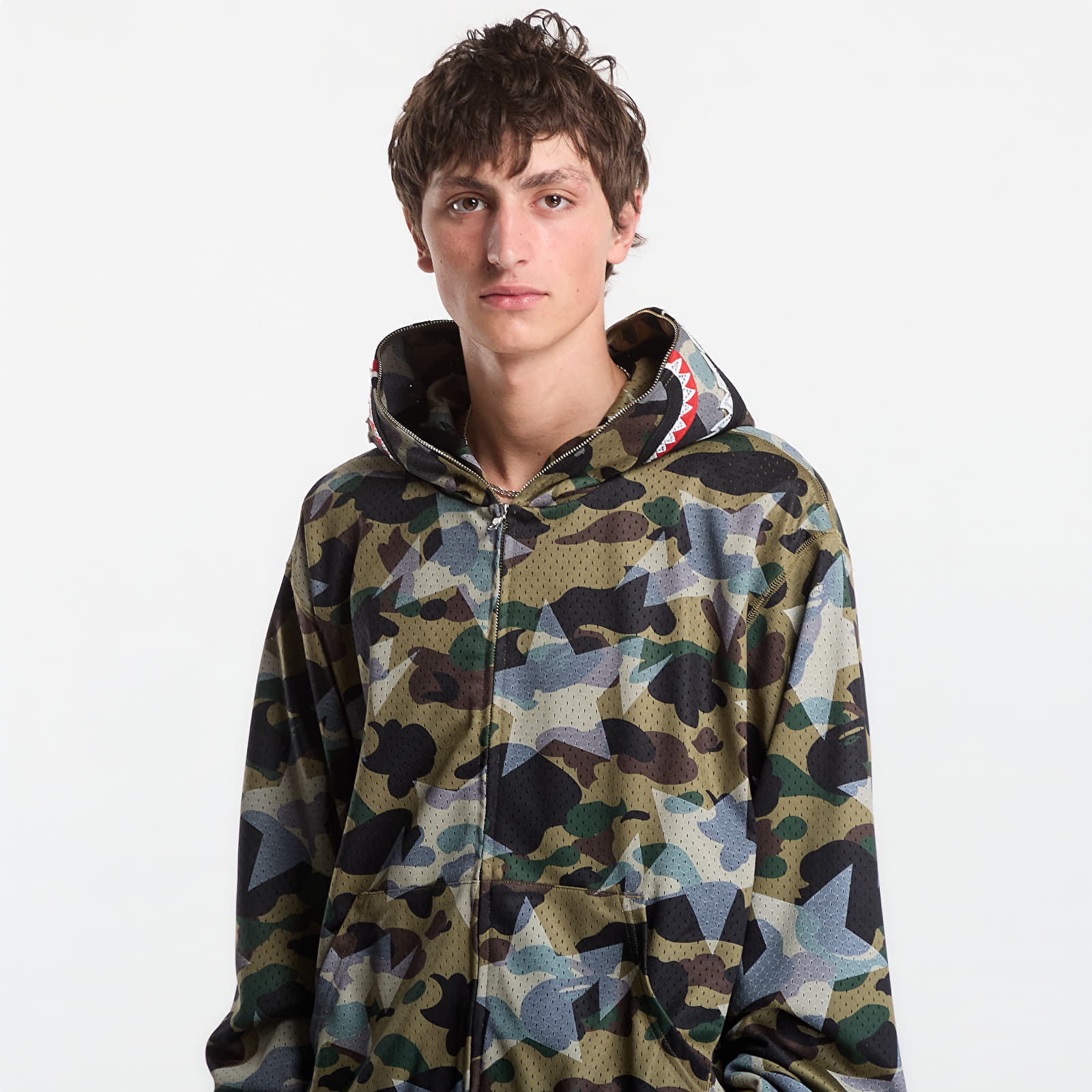 Sweatjacken und Sweatshirts A Bathing Ape Sta Over Print 1st Camo Mesh Shark Cropped Fit Full Zip Hoodie UNISEX Green