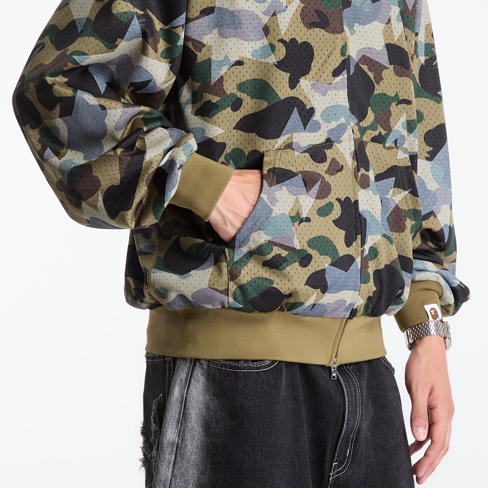 Sweatjacken und Sweatshirts A Bathing Ape Sta Over Print 1st Camo Mesh Shark Cropped Fit Full Zip Hoodie UNISEX Green