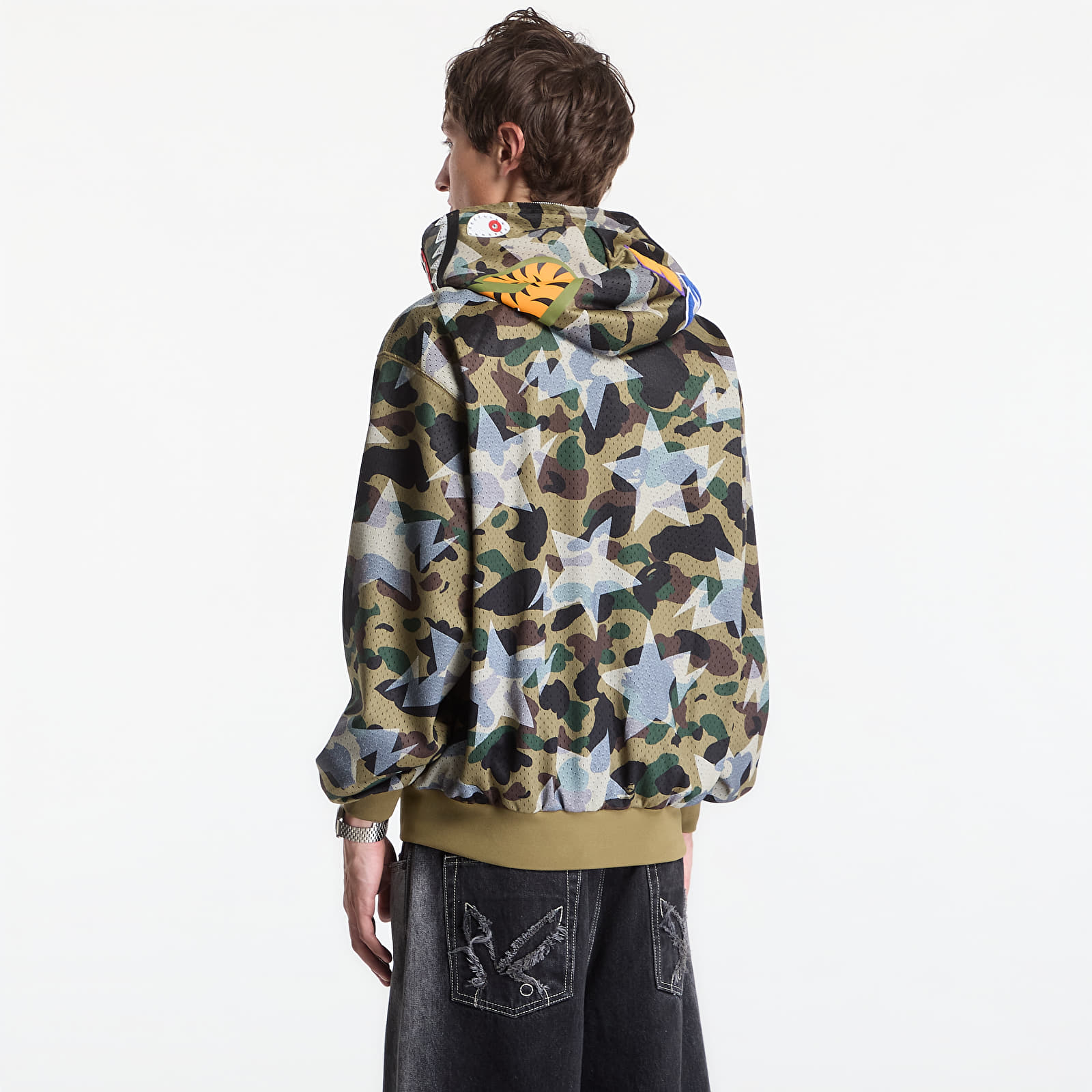 Sweatjacken und Sweatshirts A Bathing Ape Sta Over Print 1st Camo Mesh Shark Cropped Fit Full Zip Hoodie UNISEX Green