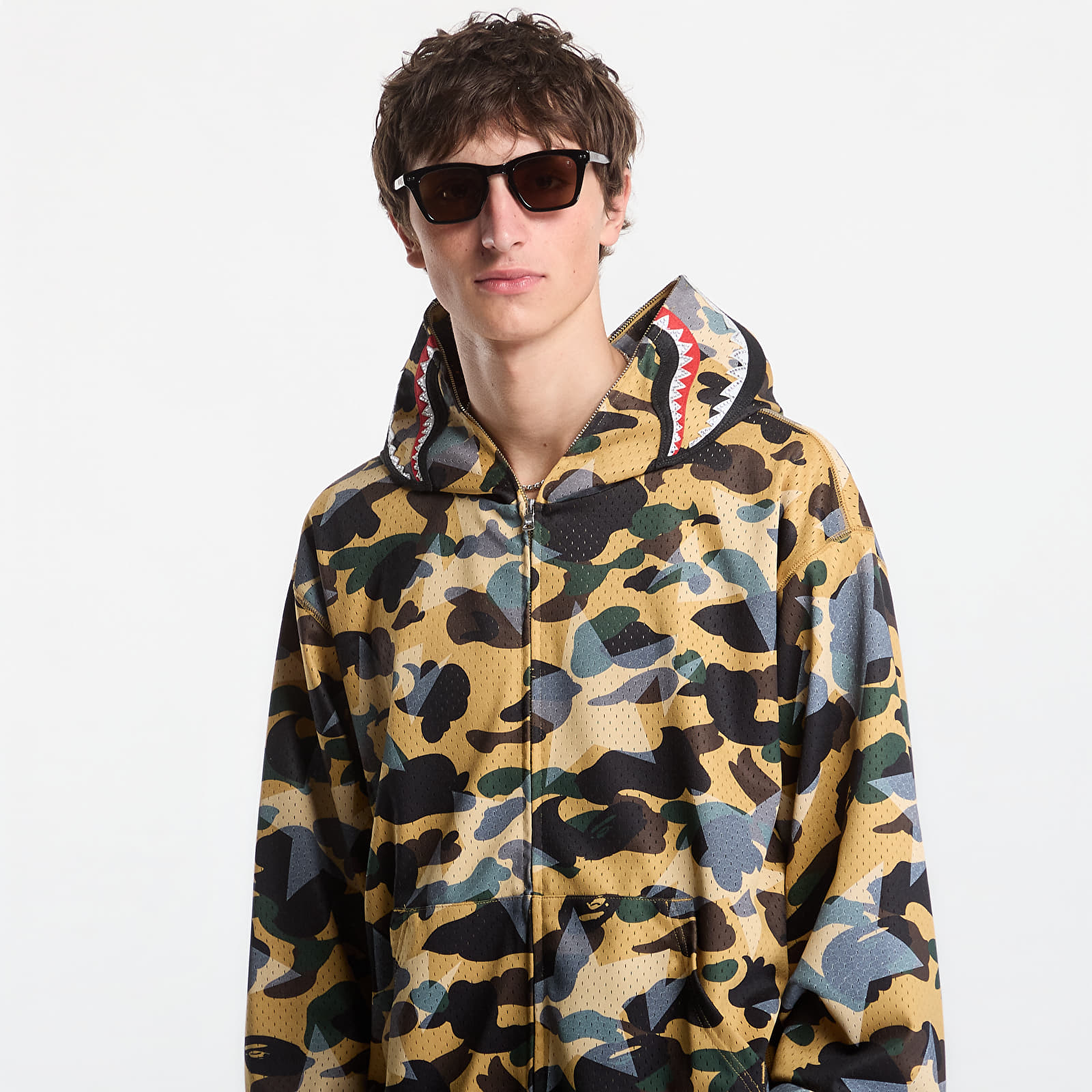 Mikiny A Bathing Ape Sta Over Print 1st Camo Mesh Shark Cropped Fit Full Zip Hoodie UNISEX Yellow
