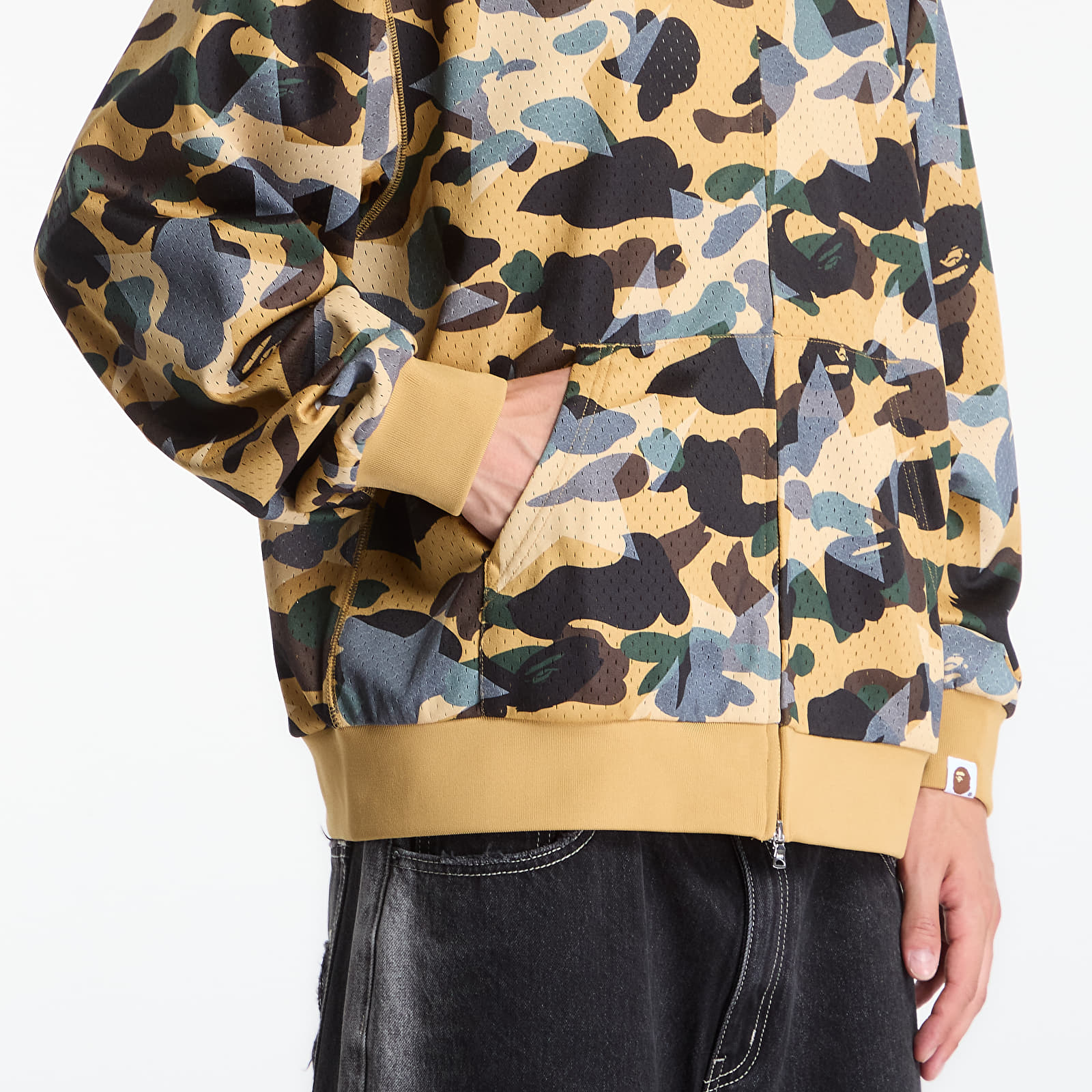 Mikiny A Bathing Ape Sta Over Print 1st Camo Mesh Shark Cropped Fit Full Zip Hoodie UNISEX Yellow