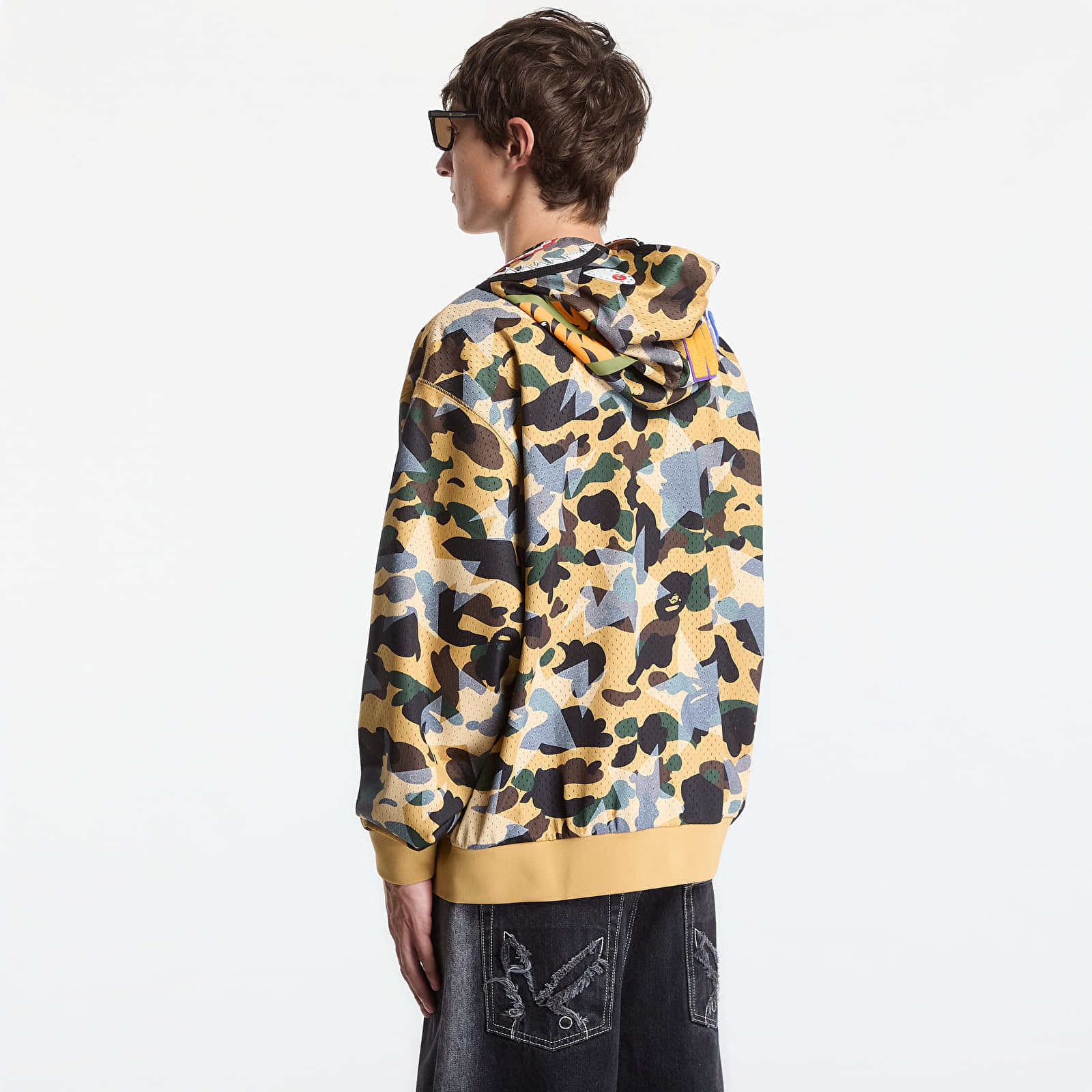 Mikiny A Bathing Ape Sta Over Print 1st Camo Mesh Shark Cropped Fit Full Zip Hoodie UNISEX Yellow