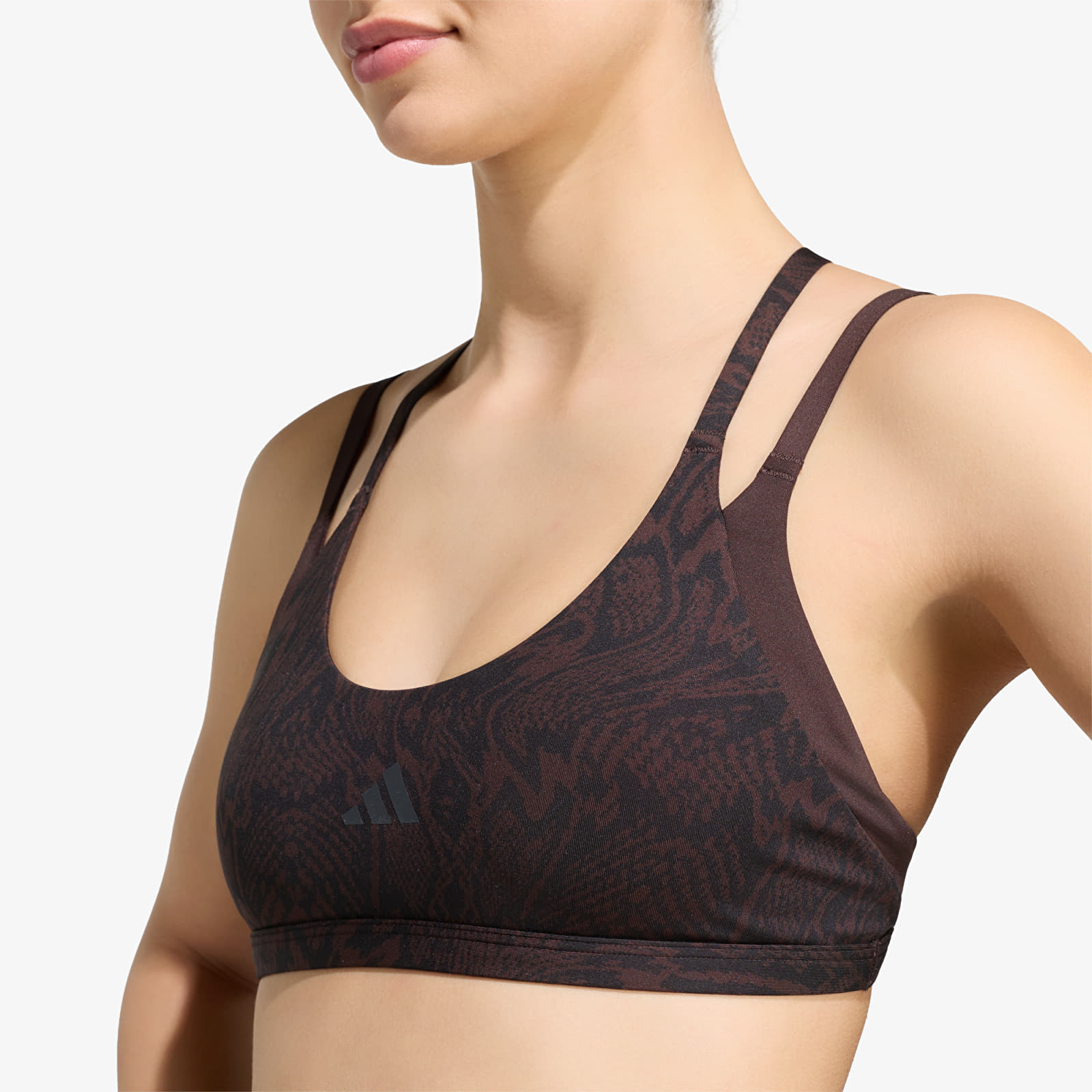 Women's bras adidas Optime Workout Snake Strappy Light Support Bra Aurora Coffee/ Black