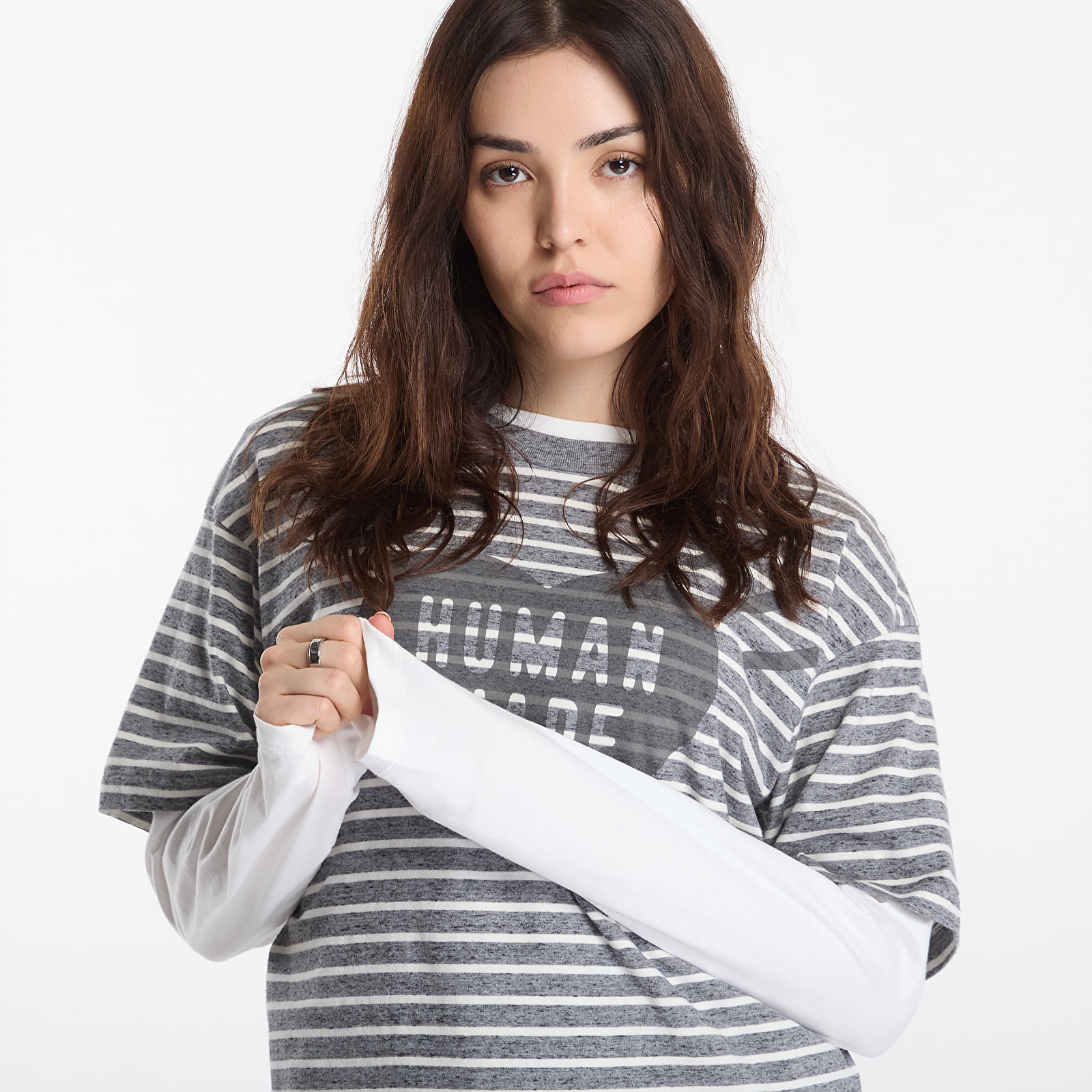 Camisetas HUMAN MADE Heart Striped T-Shirt UNISEX Gray