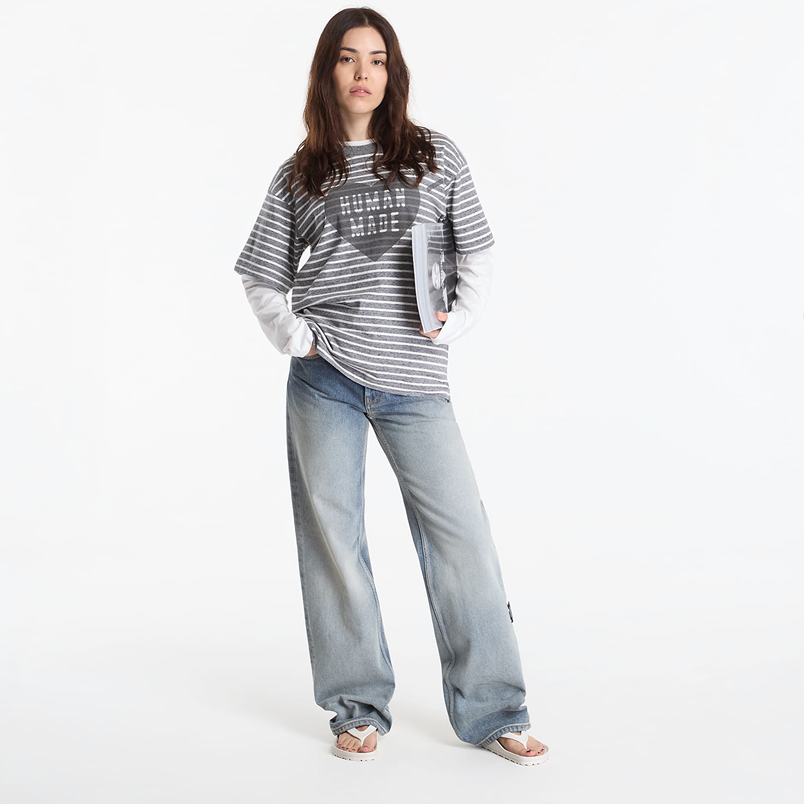 Camisetas HUMAN MADE Heart Striped T-Shirt UNISEX Gray