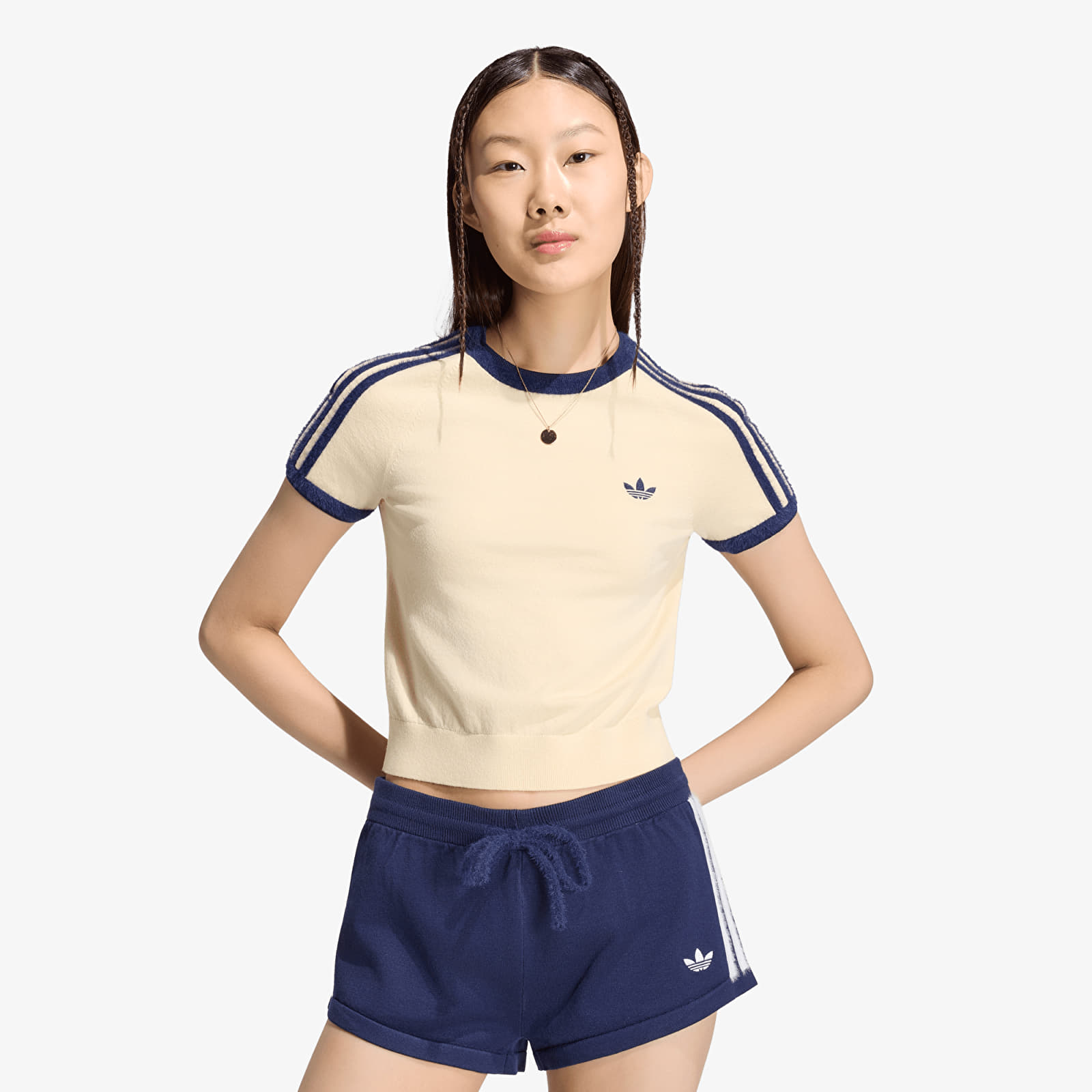 Women's T-shirts adidas Knitted T-shirt Warm Vanilla/ Night Indigo