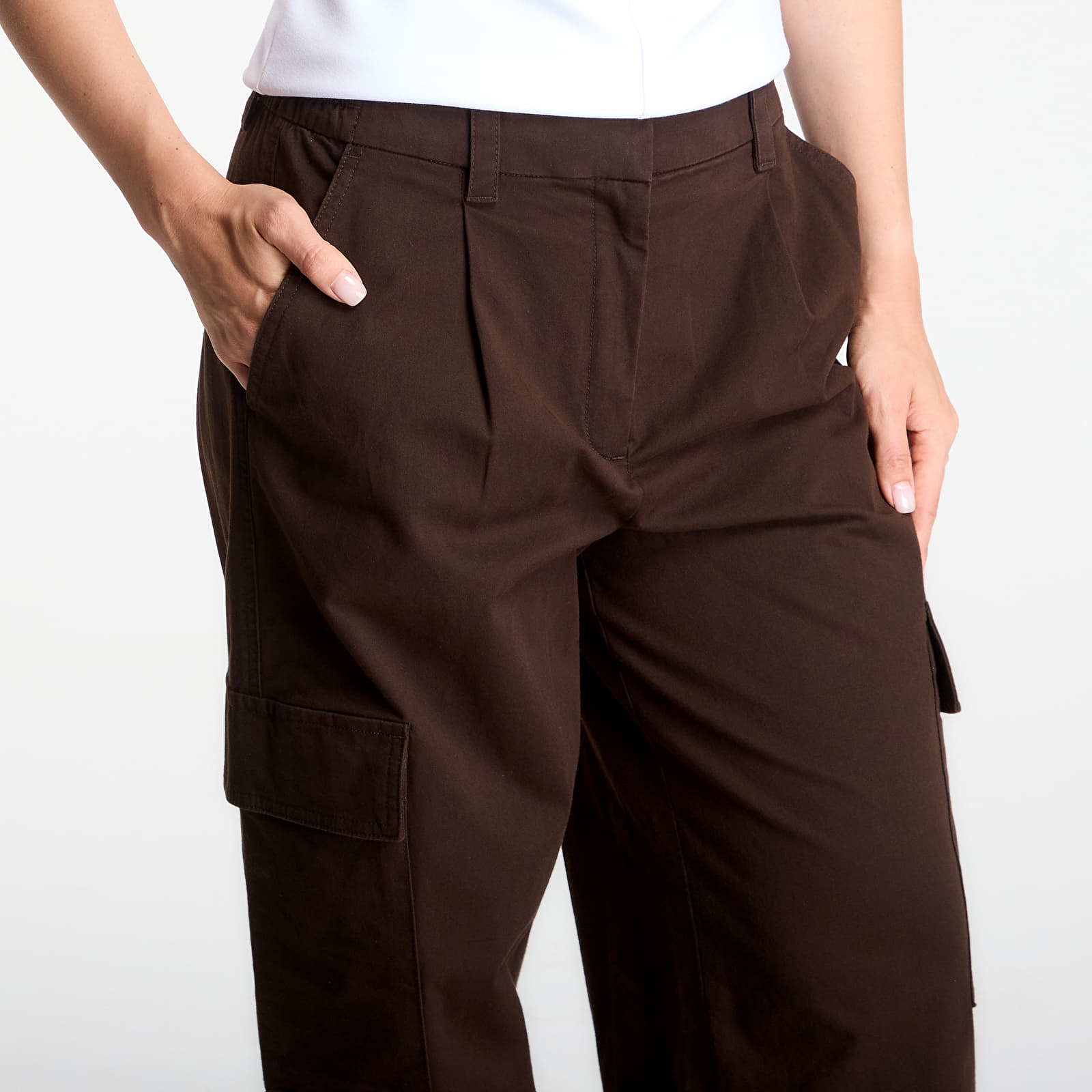 Dámské kalhoty Calvin Klein Jeans Cotton Ewaist Cargo Pant Dark Coffee
