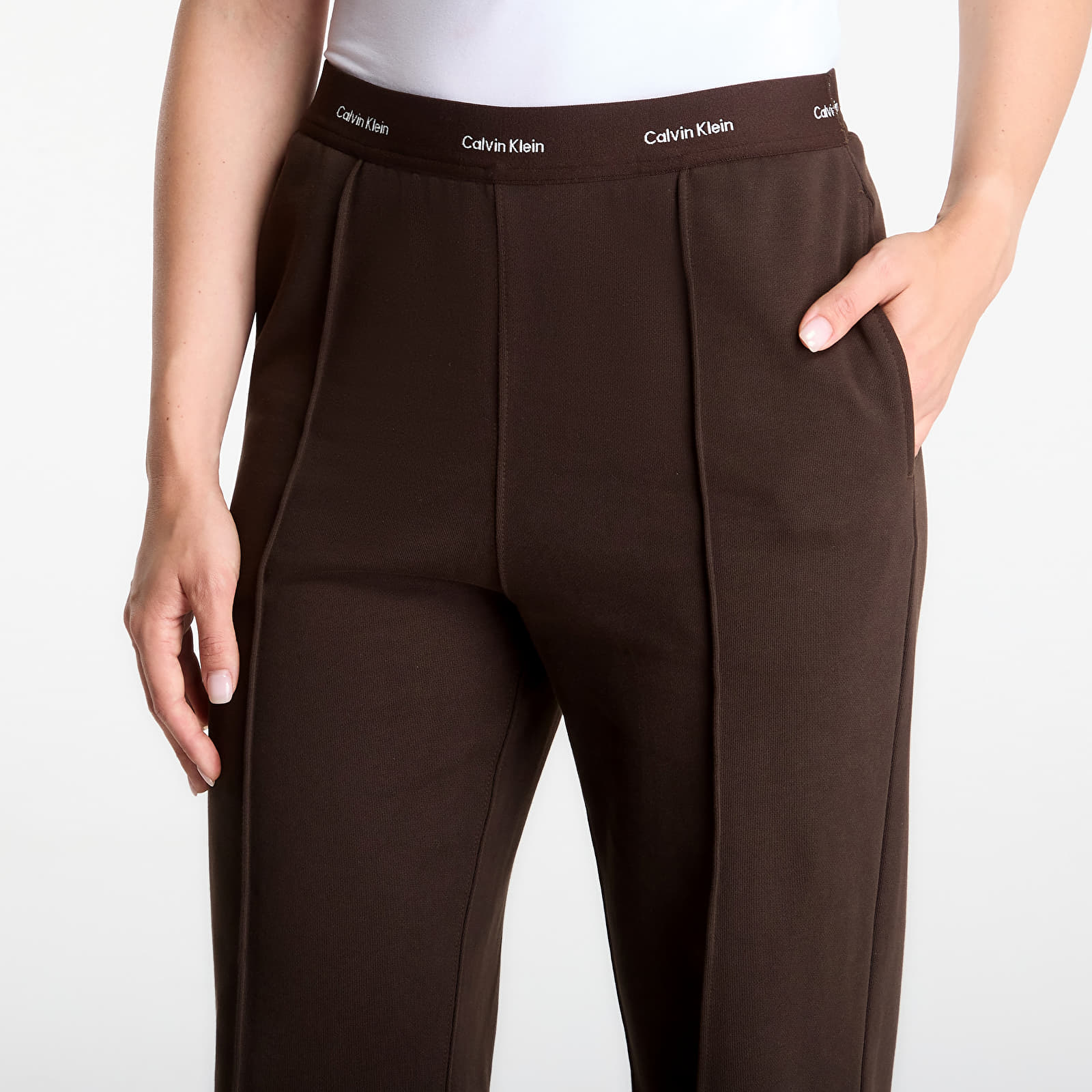 Moteriškos sportinės kelnės Calvin Klein Jeans Terry Logo Waistband Track Pant Dark Coffee