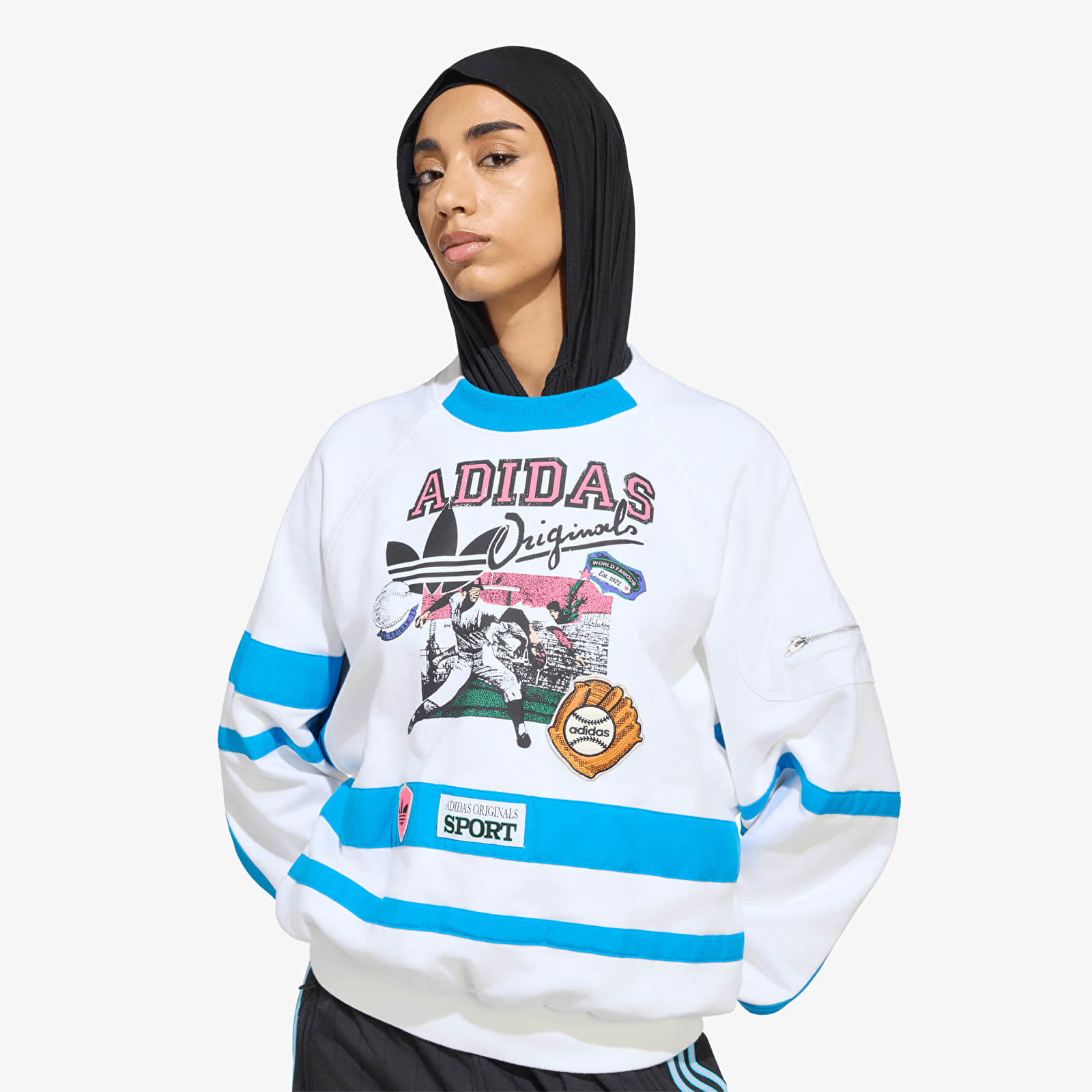 Džemperiai su gobtuvais ir džemperiai adidas Archive Sweater Baseball White/ Bright Blue