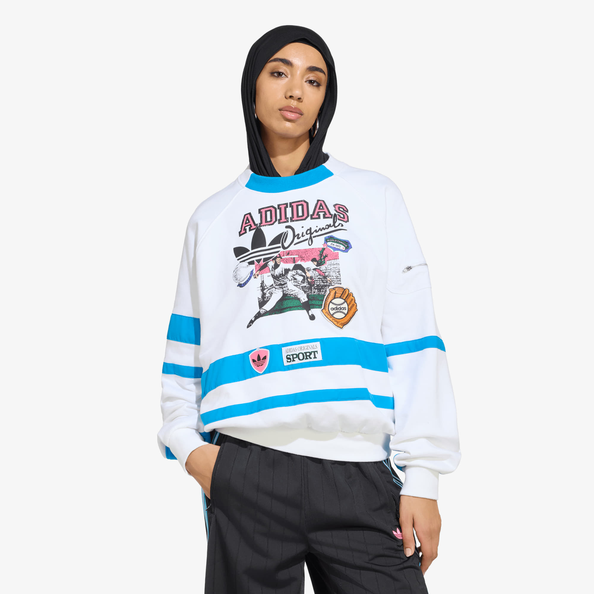 Sweatshirt adidas Archive Sweater Baseball White/ Bright Blue XS