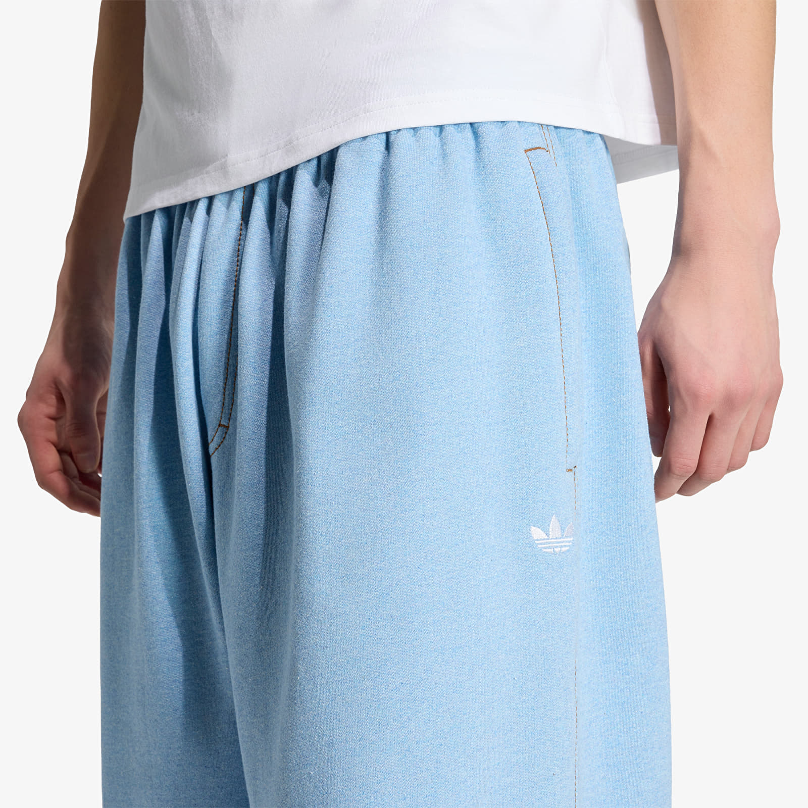 Men's trousers adidas Trefoil Essentials Melange Baggy Open Hem Pants Light Blue Mel