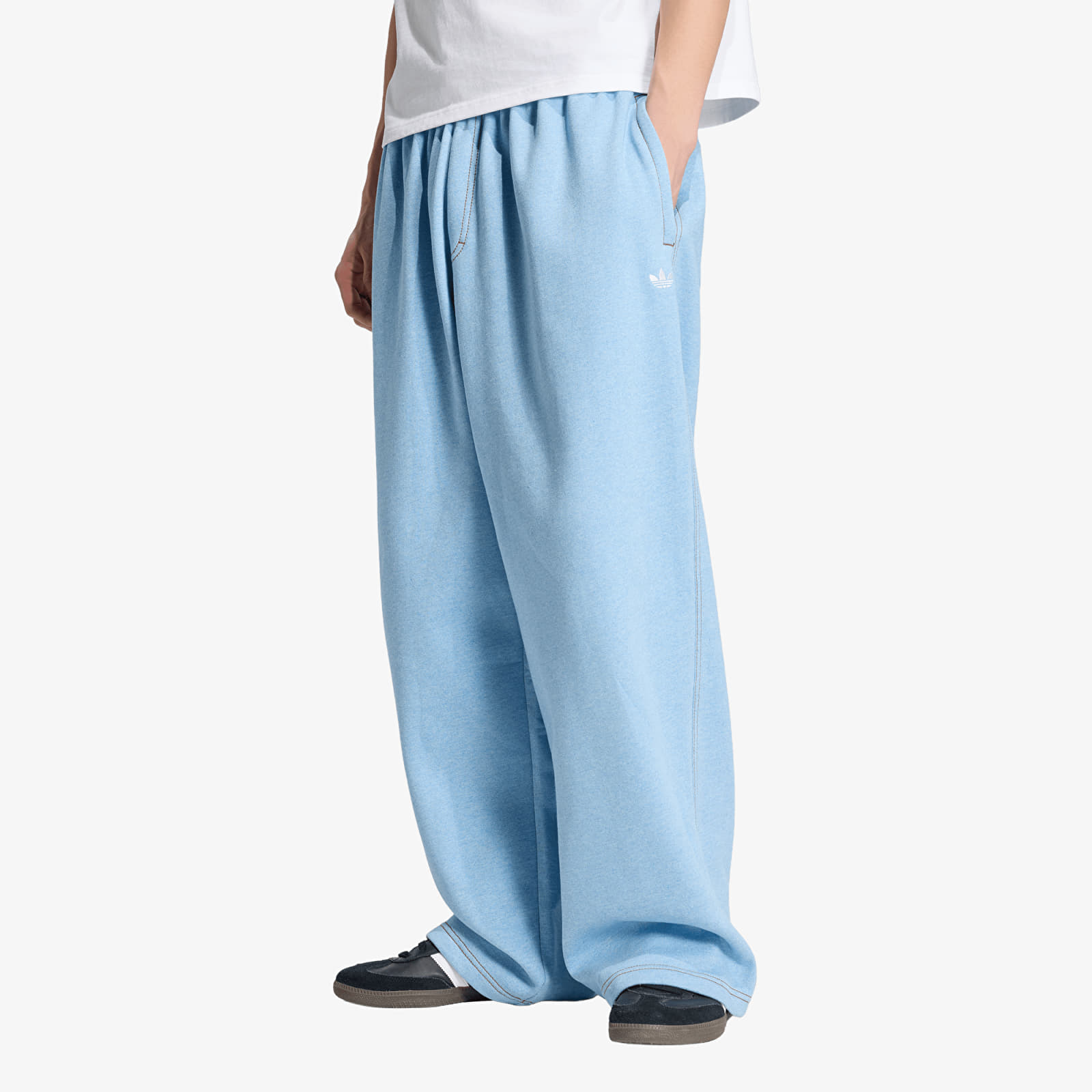 Men's trousers adidas Trefoil Essentials Melange Baggy Open Hem Pants Light Blue Mel