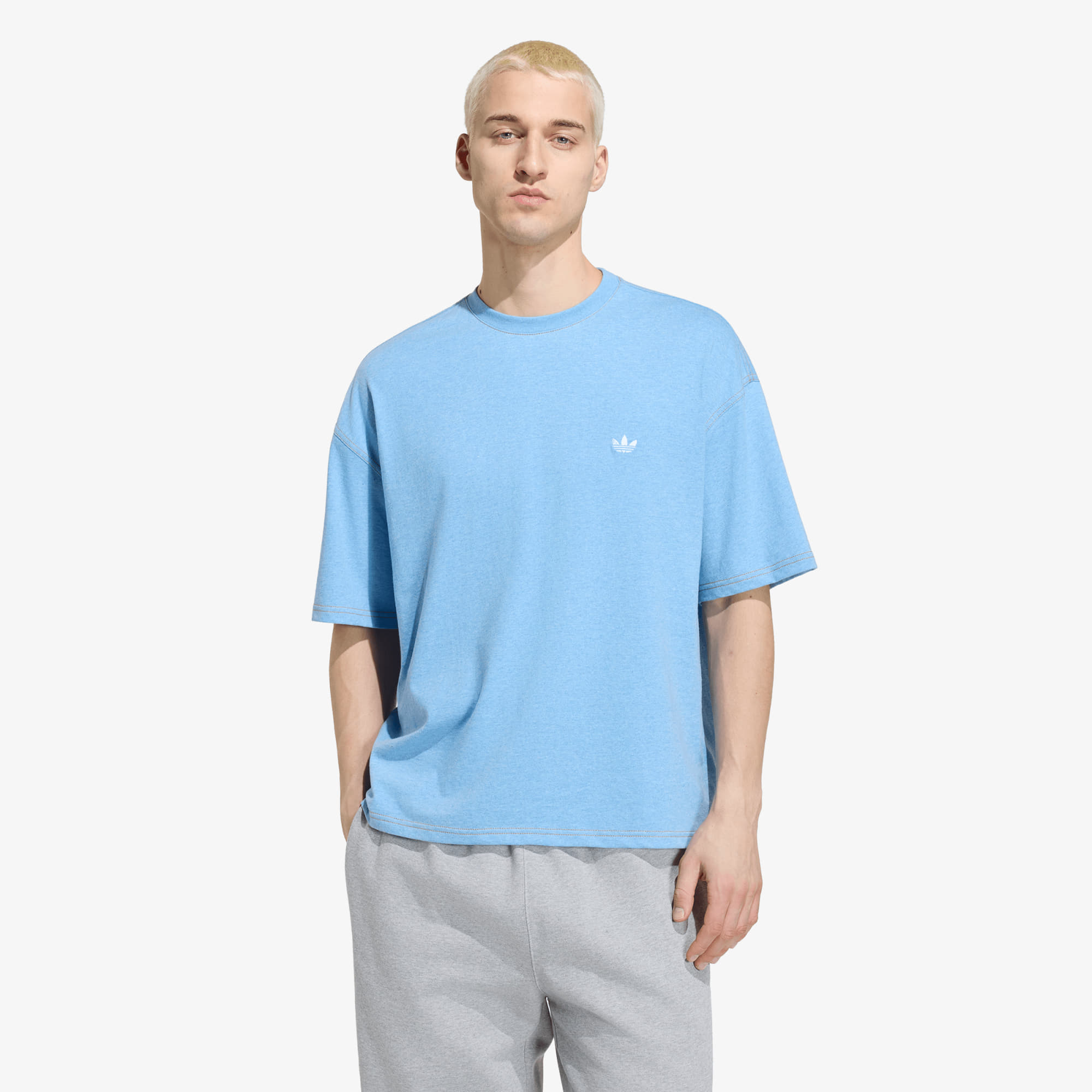 Tricou adidas Trefoil Essentials Melange Loose Cropped TEE Light Blue Mel XXL