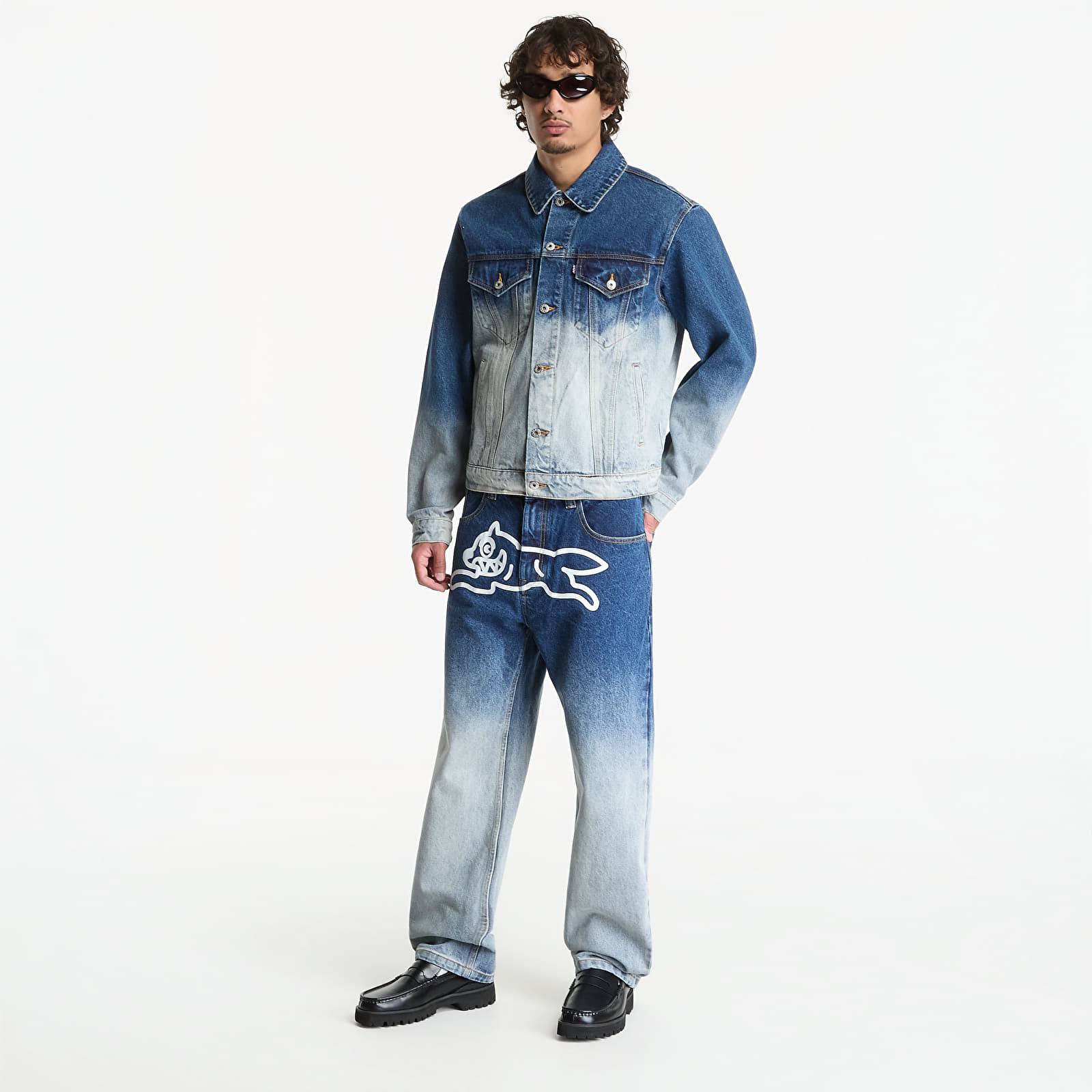 Jackets Billionaire Boys Club Icecream Fade Out Running Dog Denim Trucker Jacket Mid Wash Blue