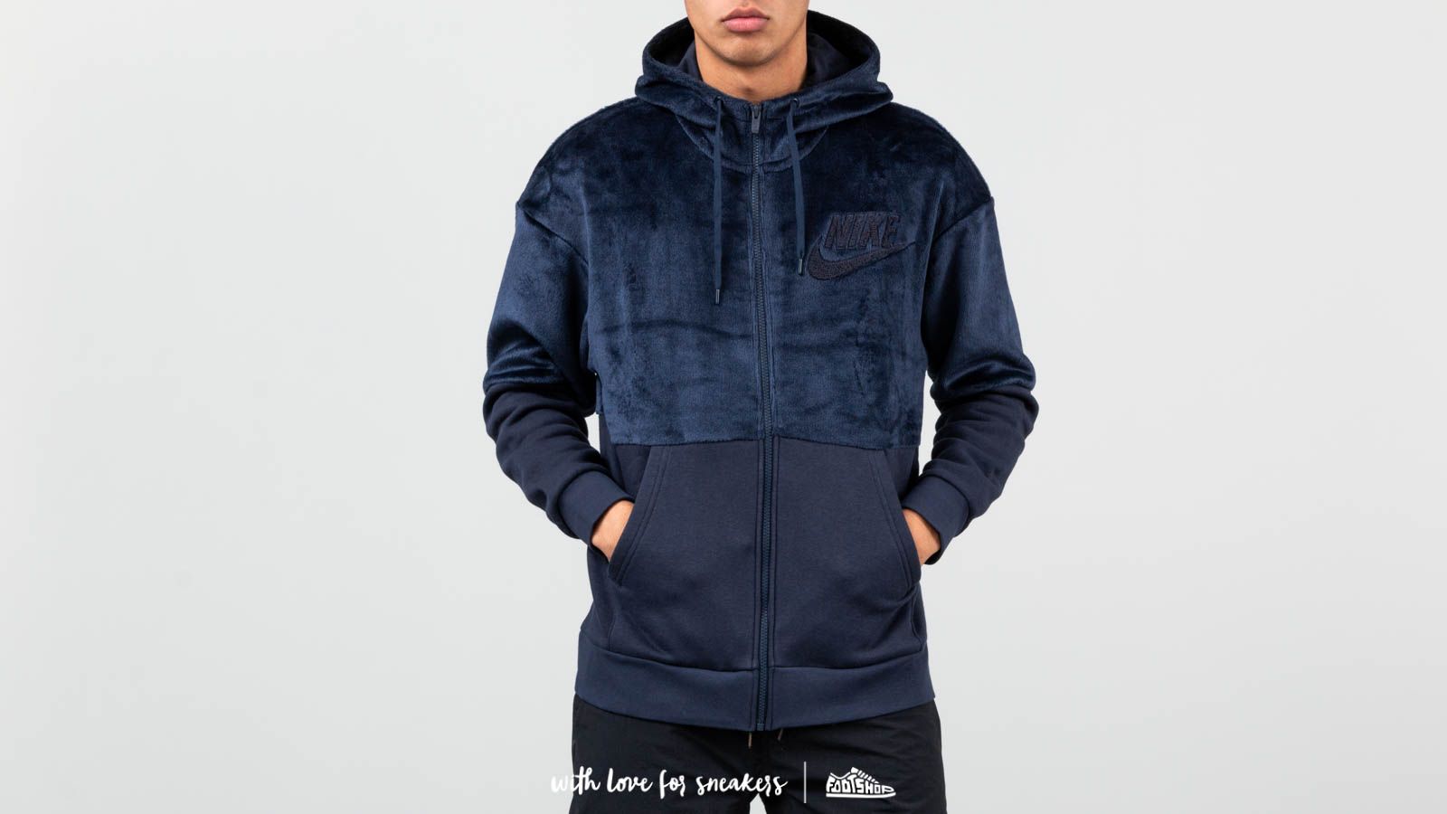 Džemperiai su gobtuvais ir džemperiai Nike Statement Winter Fullzip Hoodie Blue