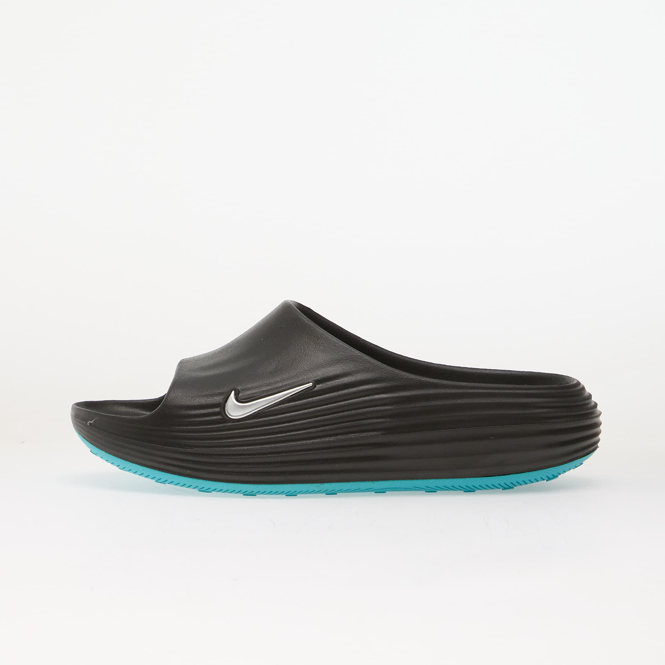 Pantofi Nike ReactX Rejuven8 Mens Slides Black/ Metallic Silver-Gamma Blue 9