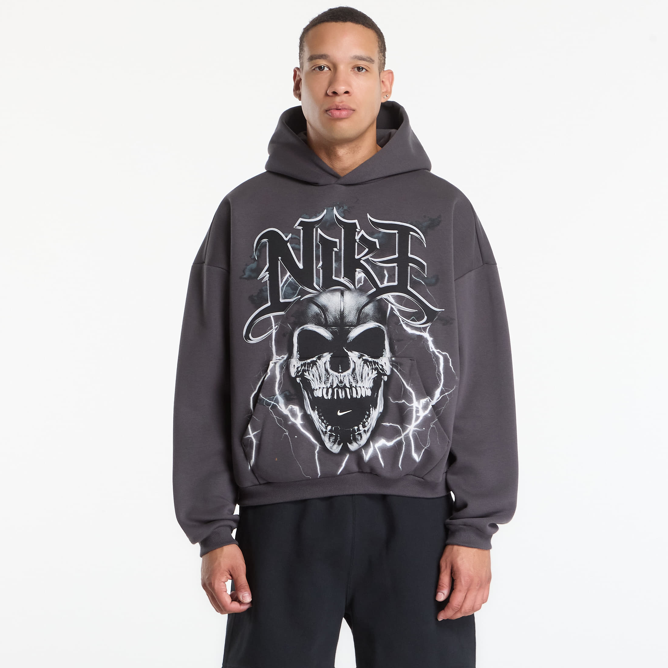 Sweatshirt Nike Standard Issue Mens Brushed Pullover Basketball Hoodie Anthracite/ White/ Pale Ivory XXL