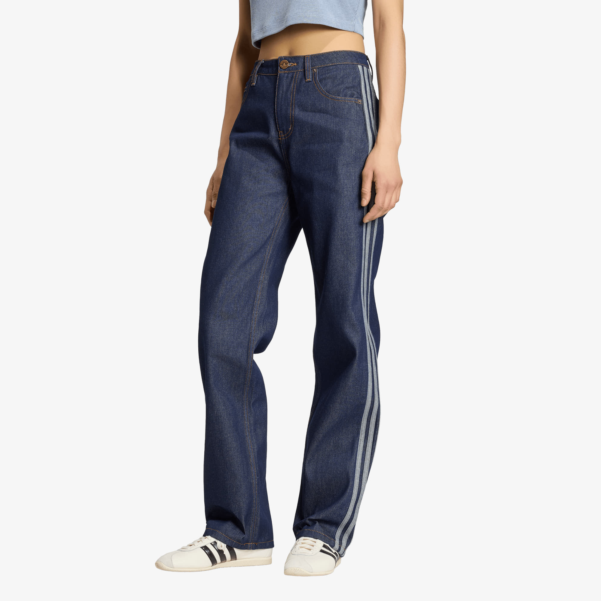Blugi adidas Firebird Mid Rise Straight Denim Pant Indigo Denim 25/32